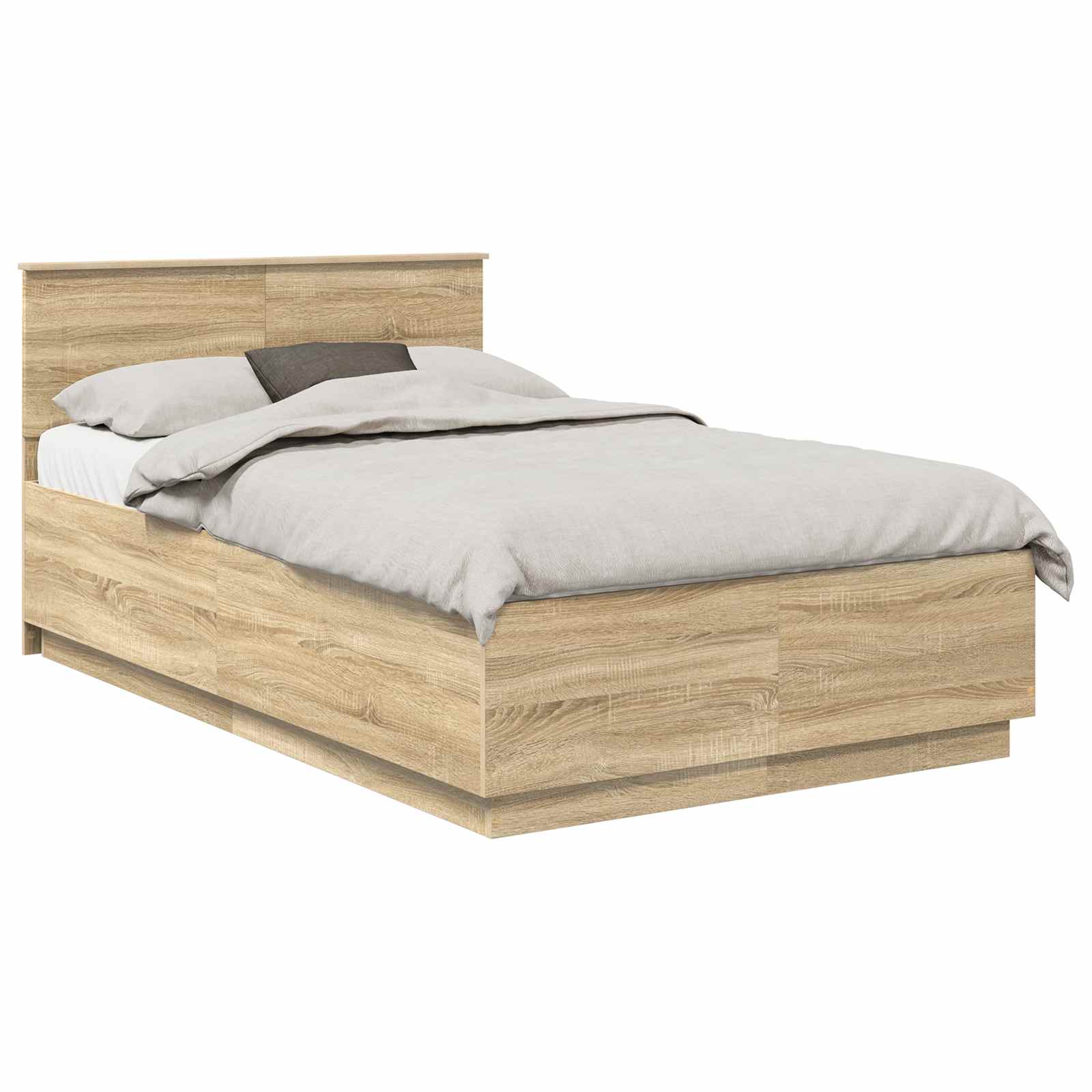 Bedframe met hoofdeinde Sonoma Eiken 135 x 190 cm Bewerkt hout is nu te koop bij PeponiXL, paradijselijk wonen!