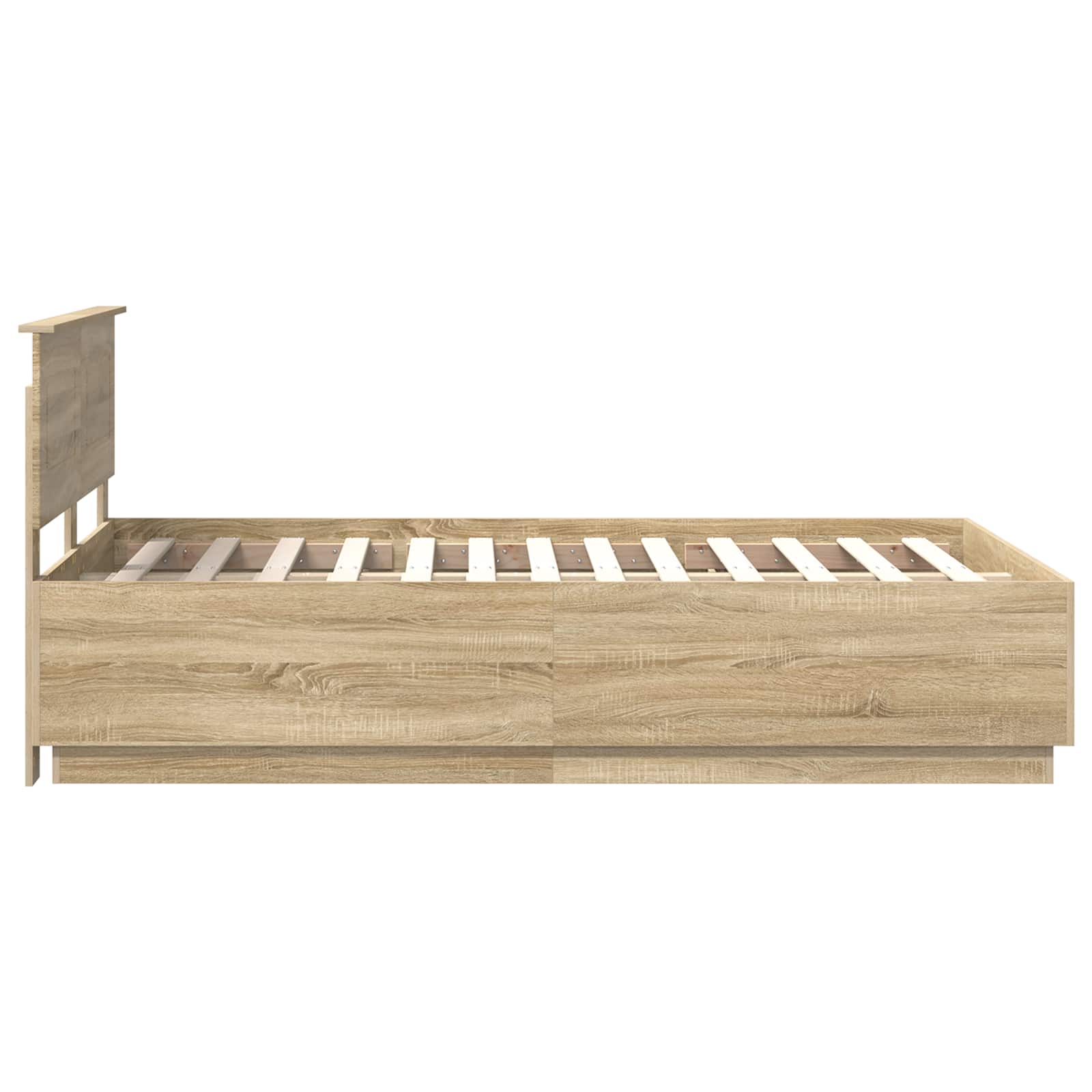 Bedframe met hoofdeinde Sonoma Eiken 135 x 190 cm Bewerkt hout is nu te koop bij PeponiXL, paradijselijk wonen!