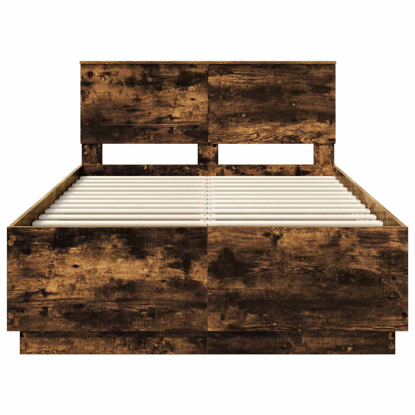 Bedframe met hoofdeinde Gerookt eiken 135 x 190 cm Bewerkt hout is nu te koop bij PeponiXL, paradijselijk wonen!