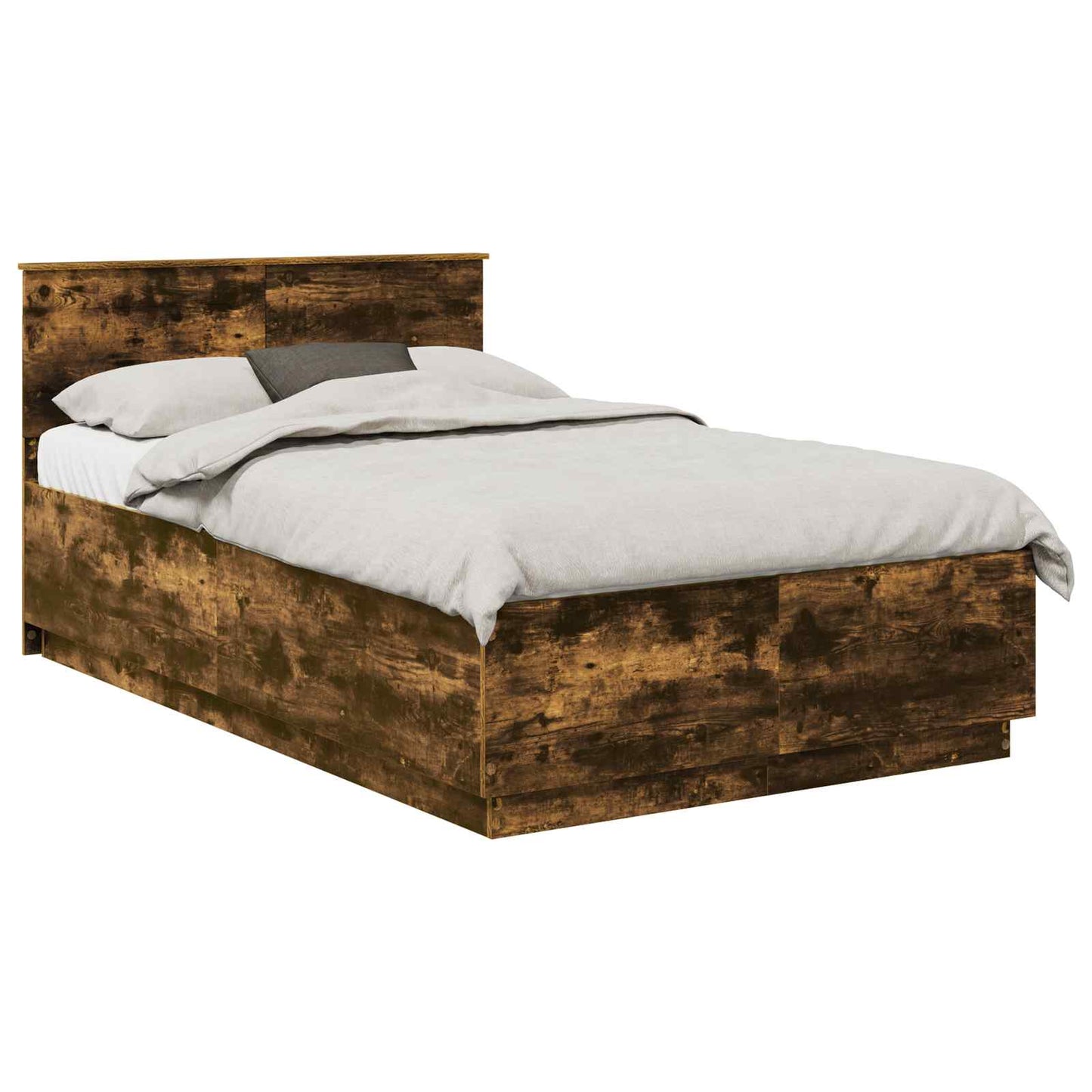 Bedframe met hoofdeinde Gerookt eiken 135 x 190 cm Bewerkt hout is nu te koop bij PeponiXL, paradijselijk wonen!
