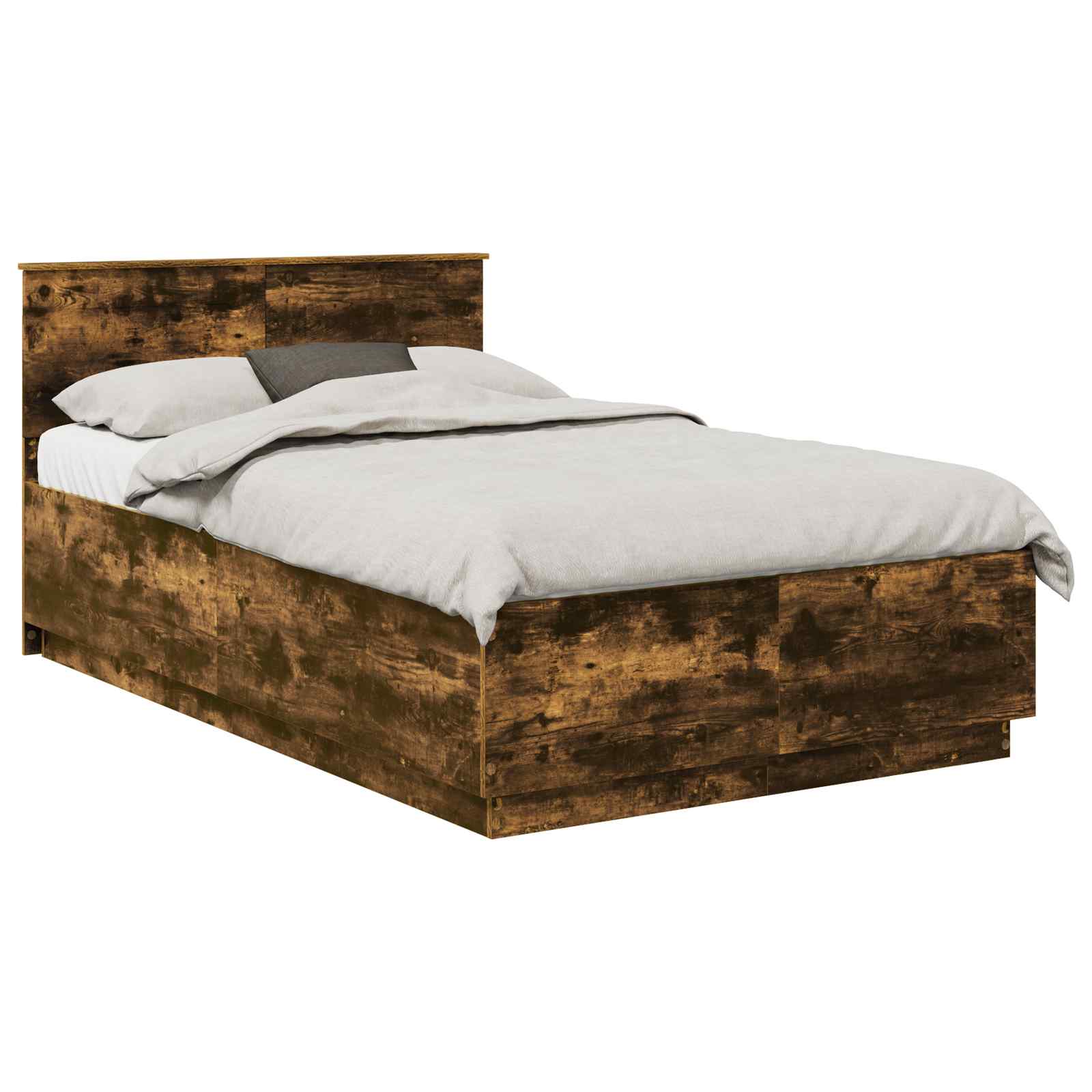 Bedframe met hoofdeinde Gerookt eiken 135 x 190 cm Bewerkt hout is nu te koop bij PeponiXL, paradijselijk wonen!