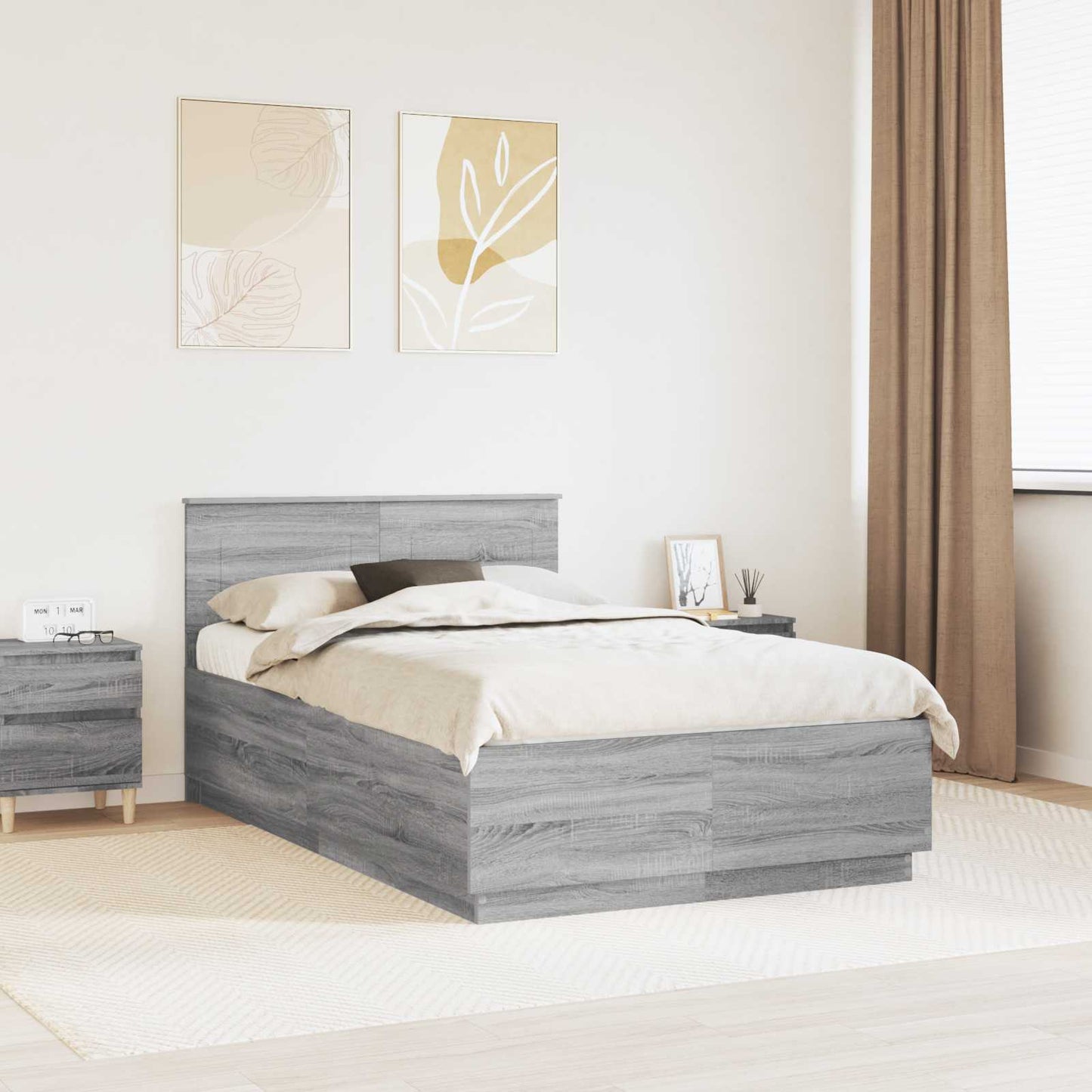 Bedframe met hoofdeinde Grijs Sonoma 135 x 190 cm Bewerkt hout is nu te koop bij PeponiXL, paradijselijk wonen!