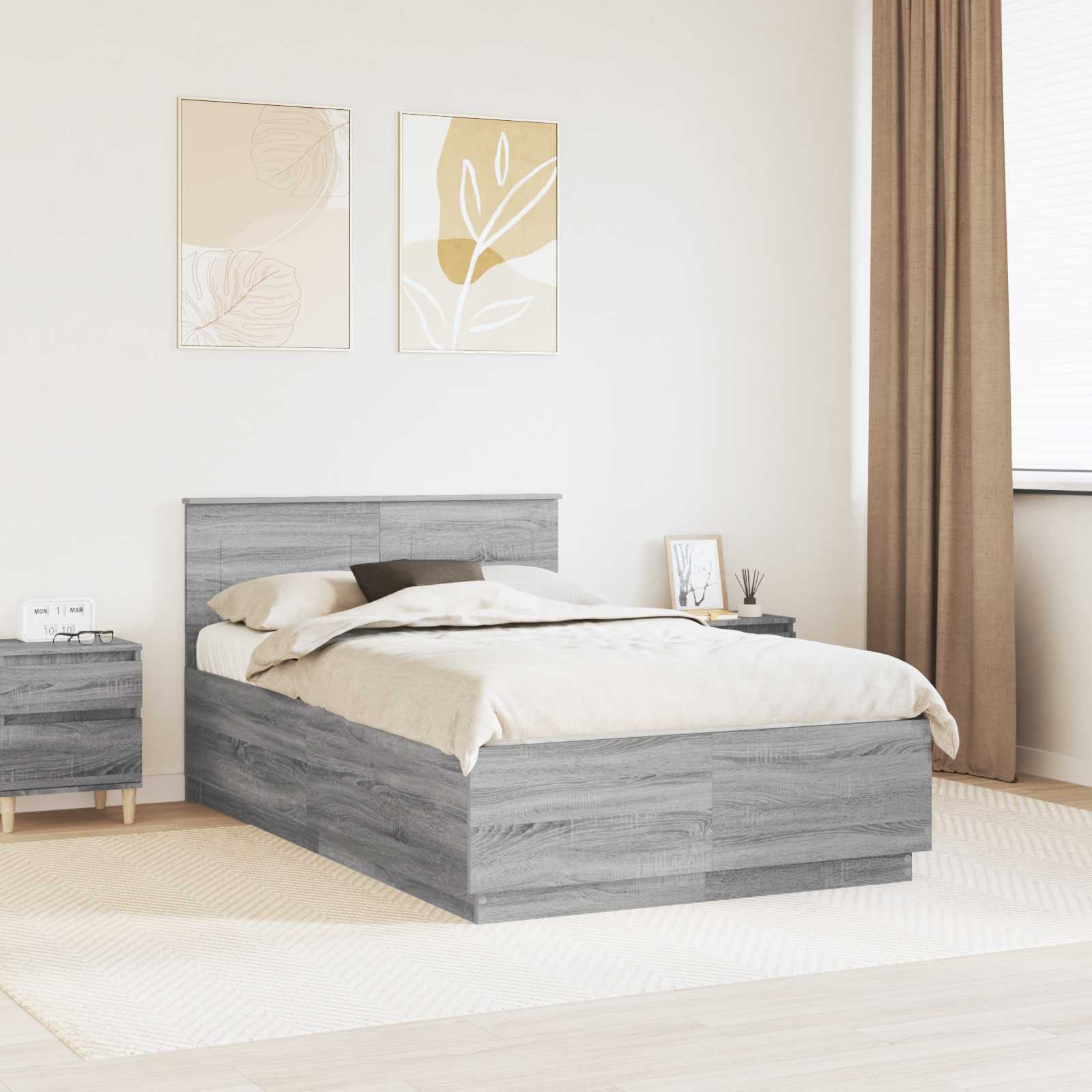 Bedframe met hoofdeinde Grijs Sonoma 135 x 190 cm Bewerkt hout is nu te koop bij PeponiXL, paradijselijk wonen!