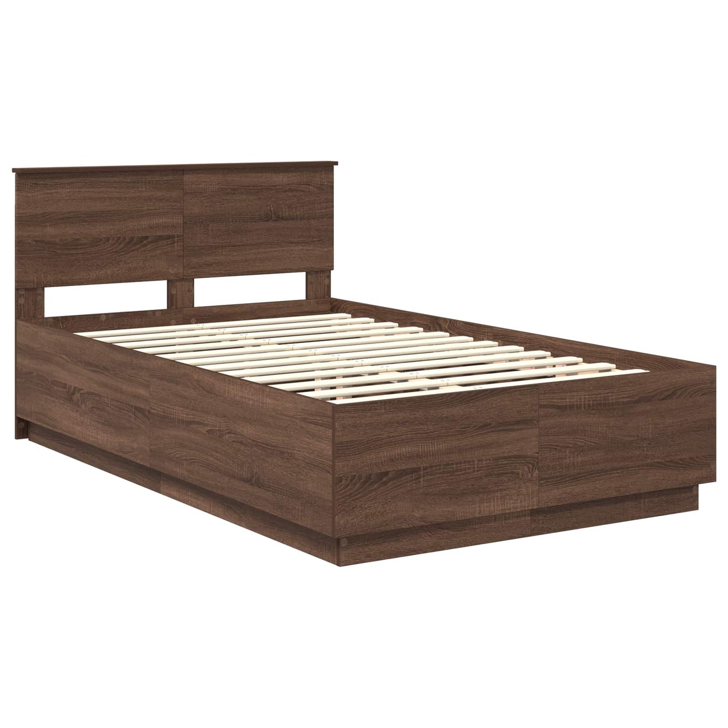 Bedframe met hoofdeinde Bruin Eiken 135 x 190 cm Bewerkt hout is nu te koop bij PeponiXL, paradijselijk wonen!