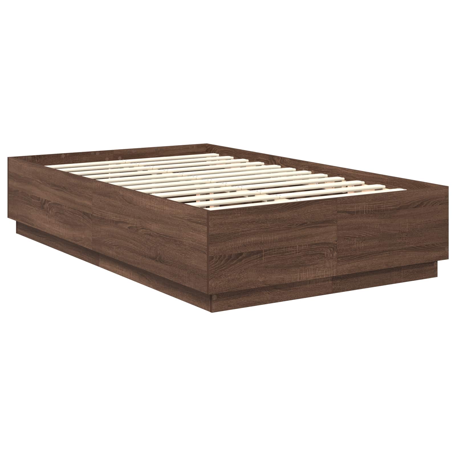 Bedframe met hoofdeinde Bruin Eiken 135 x 190 cm Bewerkt hout is nu te koop bij PeponiXL, paradijselijk wonen!