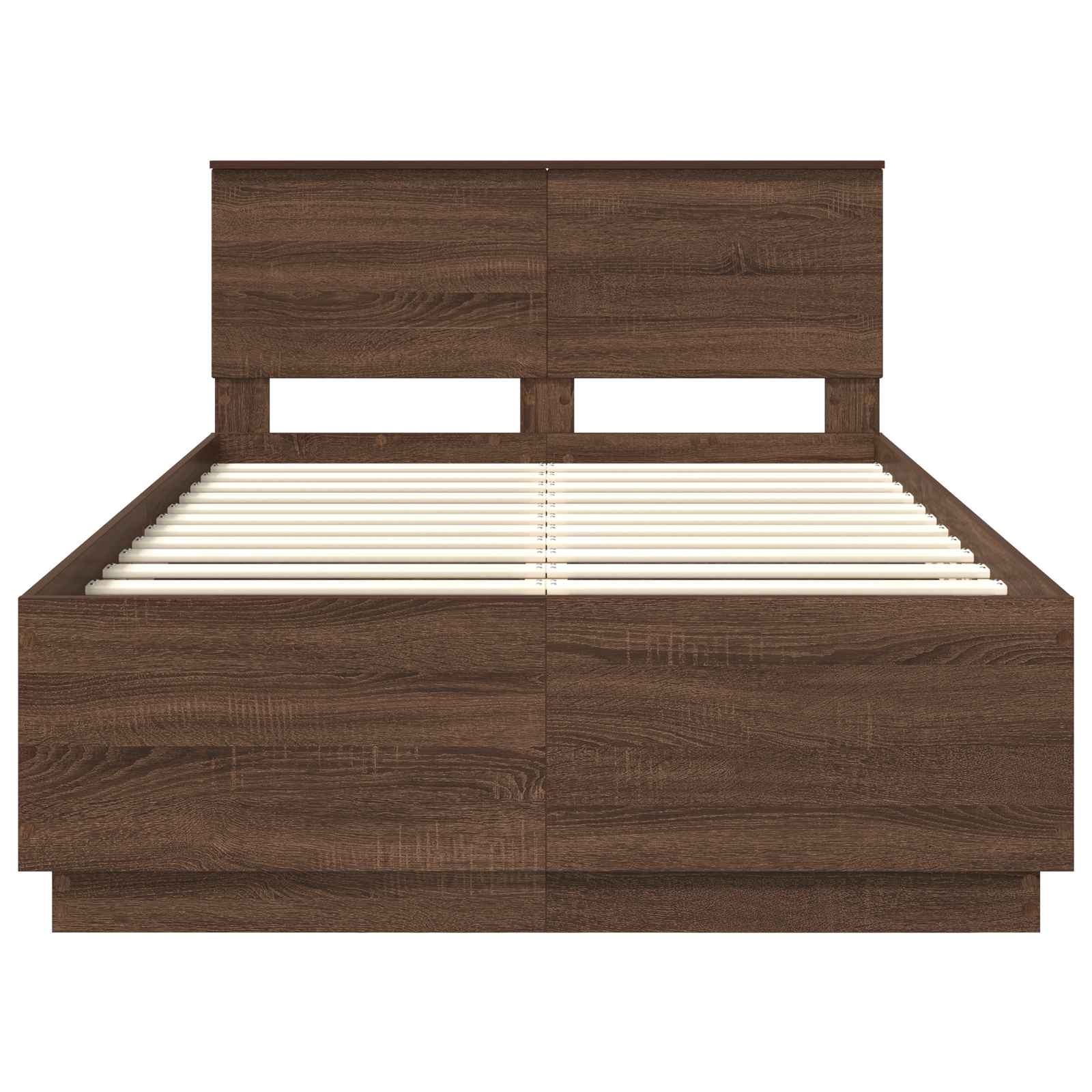 Bedframe met hoofdeinde Bruin Eiken 135 x 190 cm Bewerkt hout is nu te koop bij PeponiXL, paradijselijk wonen!