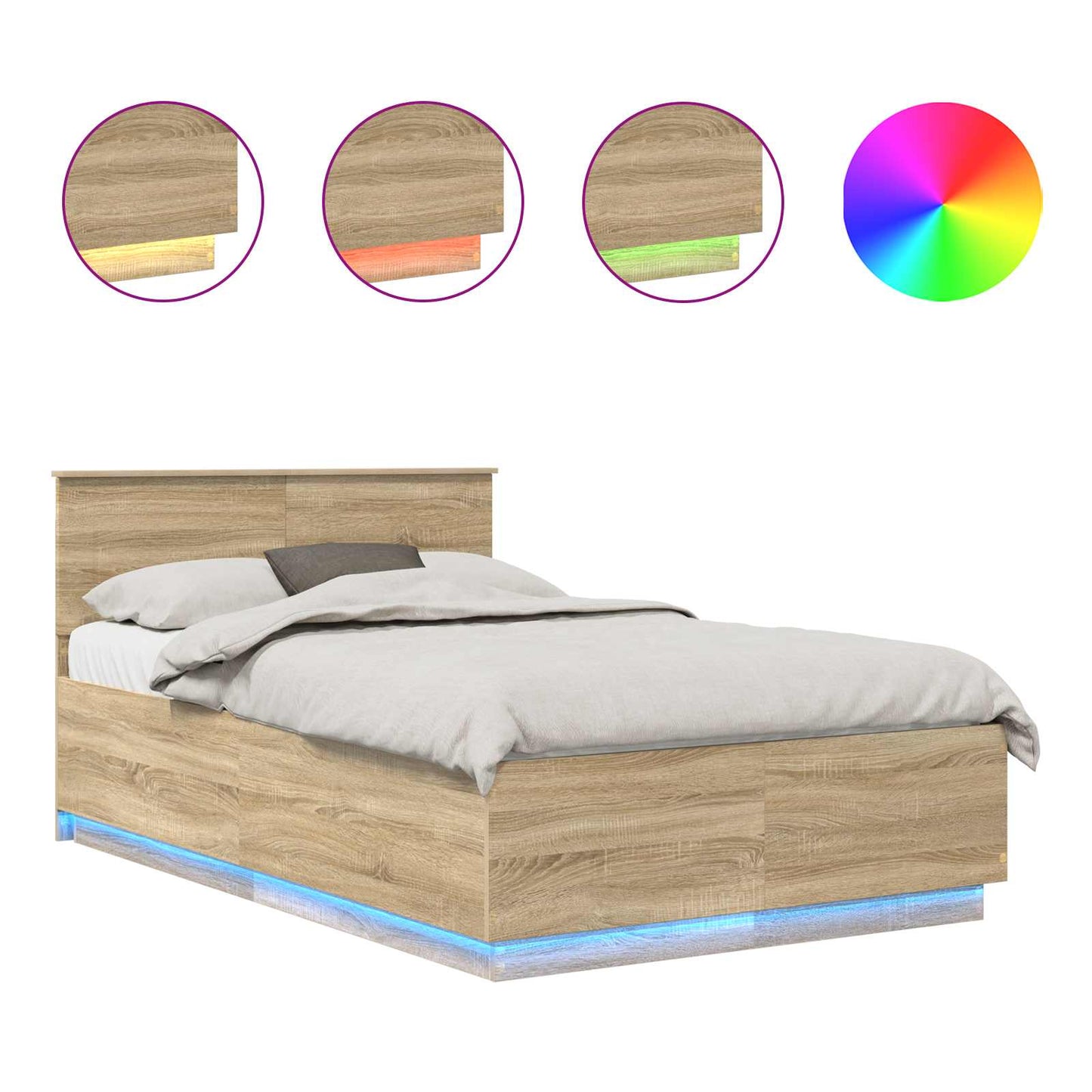 Bedframe met hoofdeinde Sonoma Eiken 120 x 190 cm Bewerkt hout is nu te koop bij PeponiXL, paradijselijk wonen!