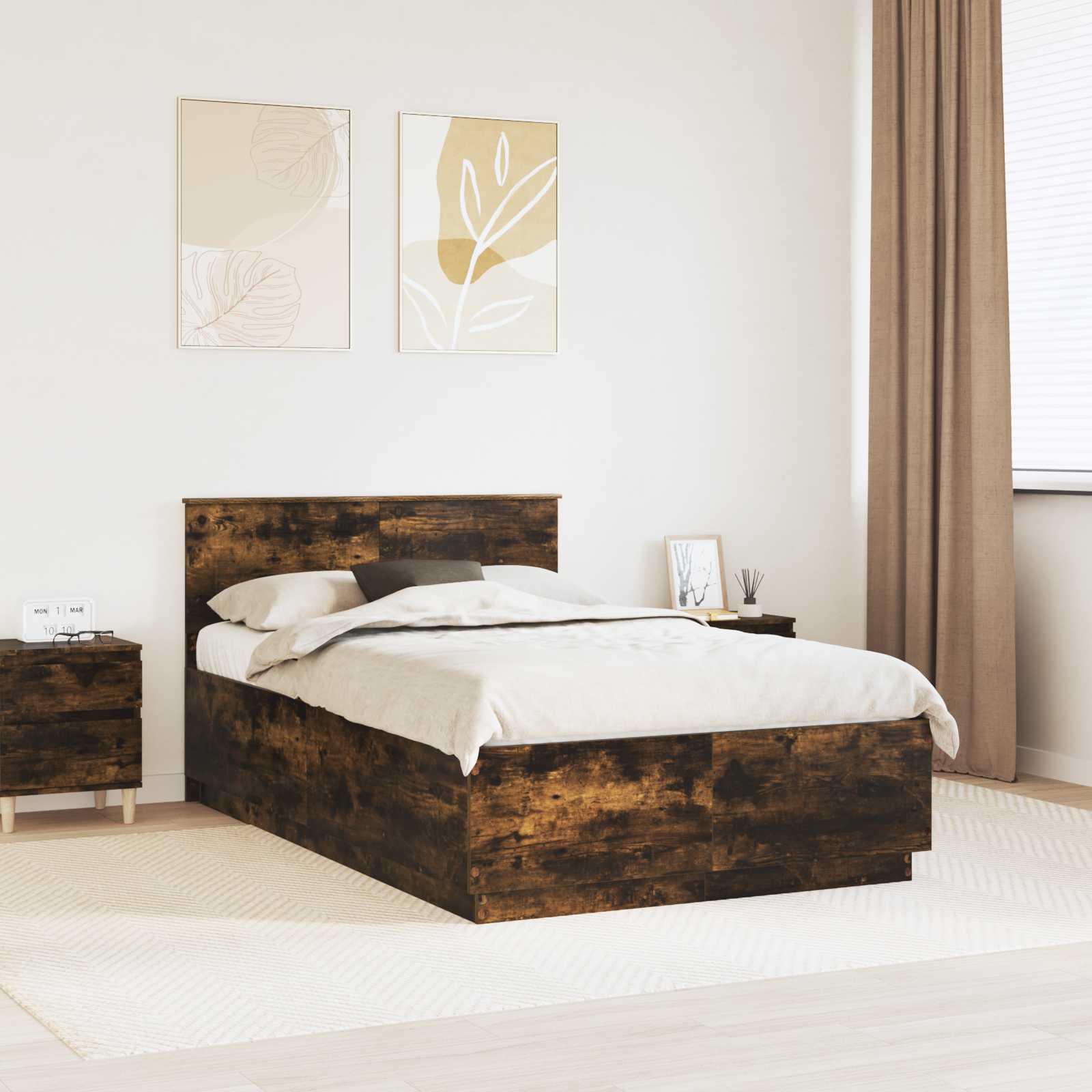 Bedframe met hoofdeinde Gerookt eiken 120 x 190 cm Bewerkt hout is nu te koop bij PeponiXL, paradijselijk wonen!