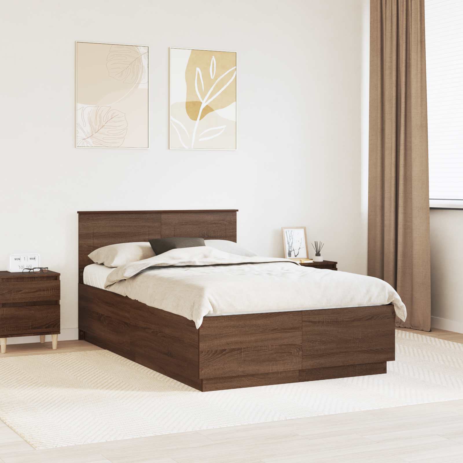 Bedframe met hoofdeinde Bruin Eiken 120 x 190 cm Bewerkt hout is nu te koop bij PeponiXL, paradijselijk wonen!