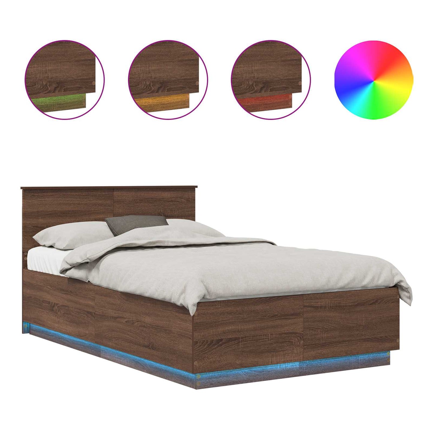 Bedframe met hoofdeinde Bruin Eiken 120 x 190 cm Bewerkt hout is nu te koop bij PeponiXL, paradijselijk wonen!
