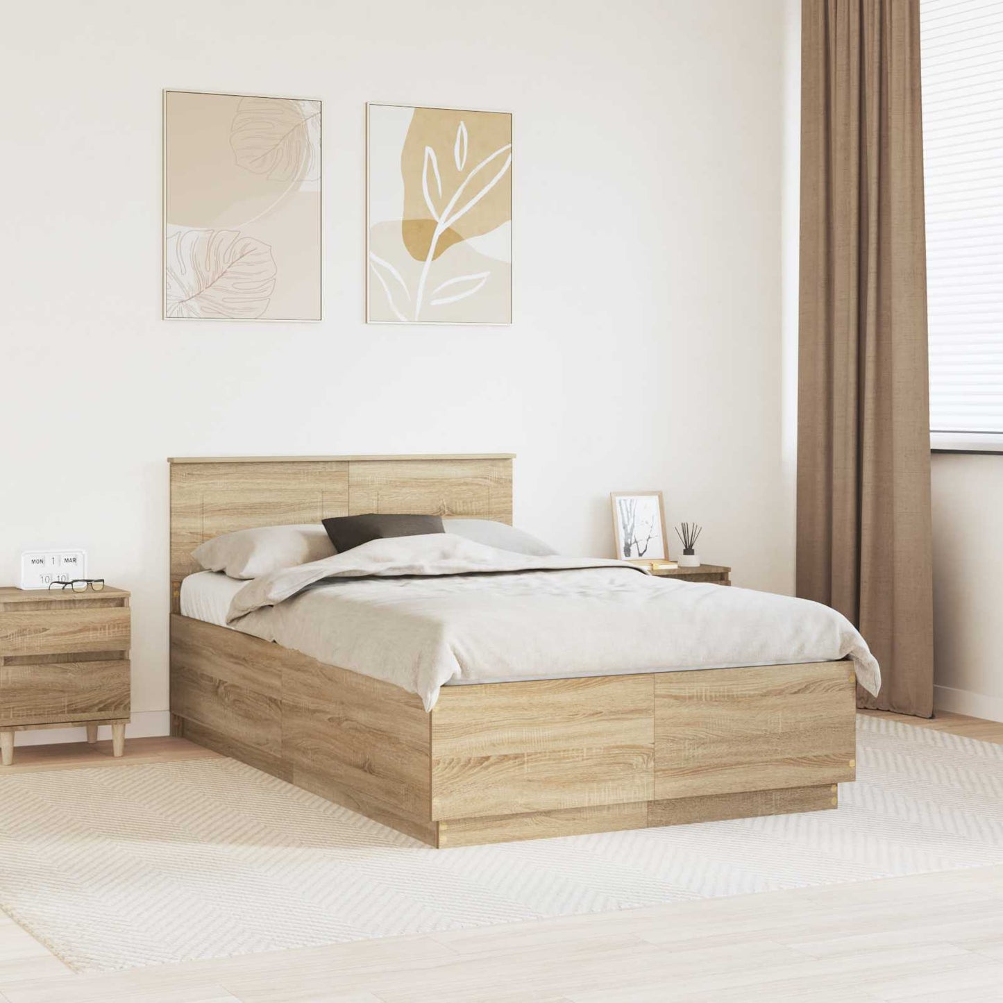 Bedframe met hoofdeinde Sonoma Eiken 120 x 200 cm Bewerkt hout is nu te koop bij PeponiXL, paradijselijk wonen!