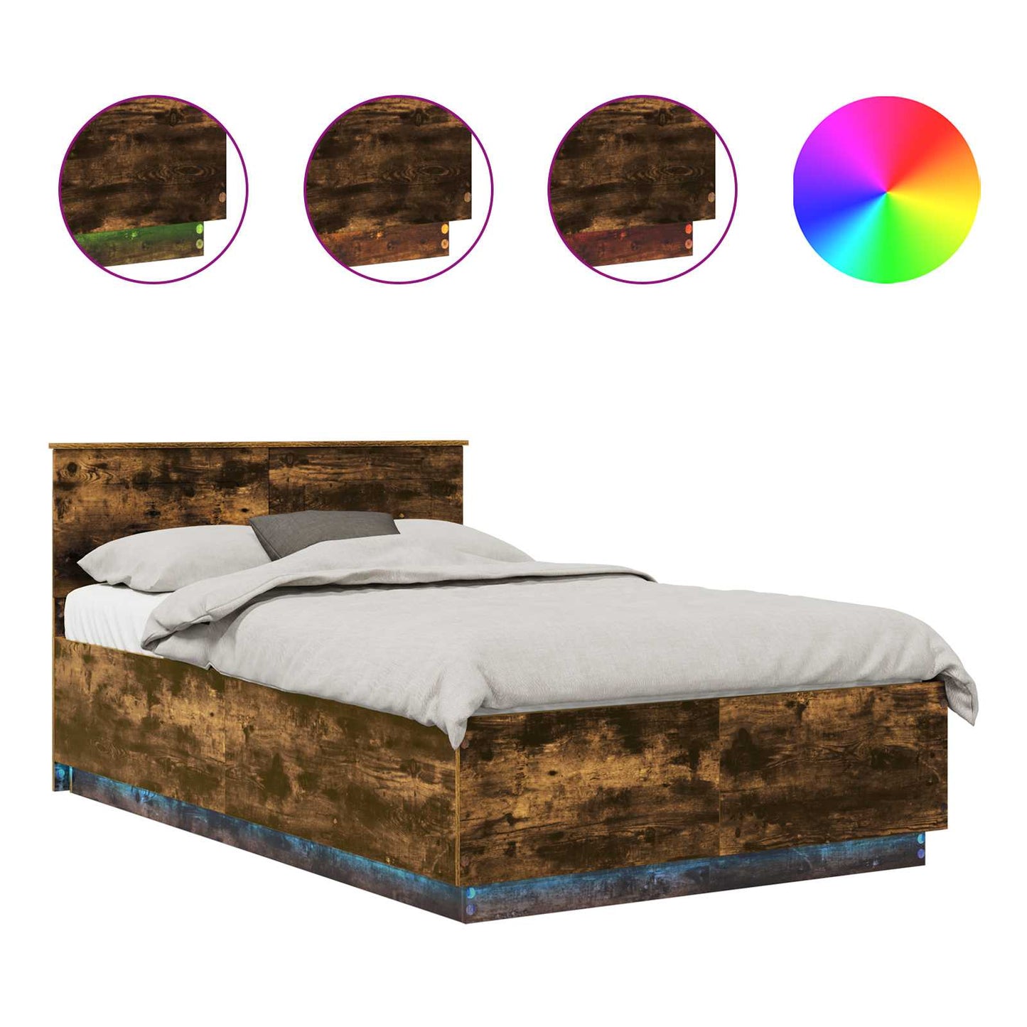 Bedframe met hoofdeinde Gerookt eiken 120 x 200 cm Bewerkt hout is nu te koop bij PeponiXL, paradijselijk wonen!