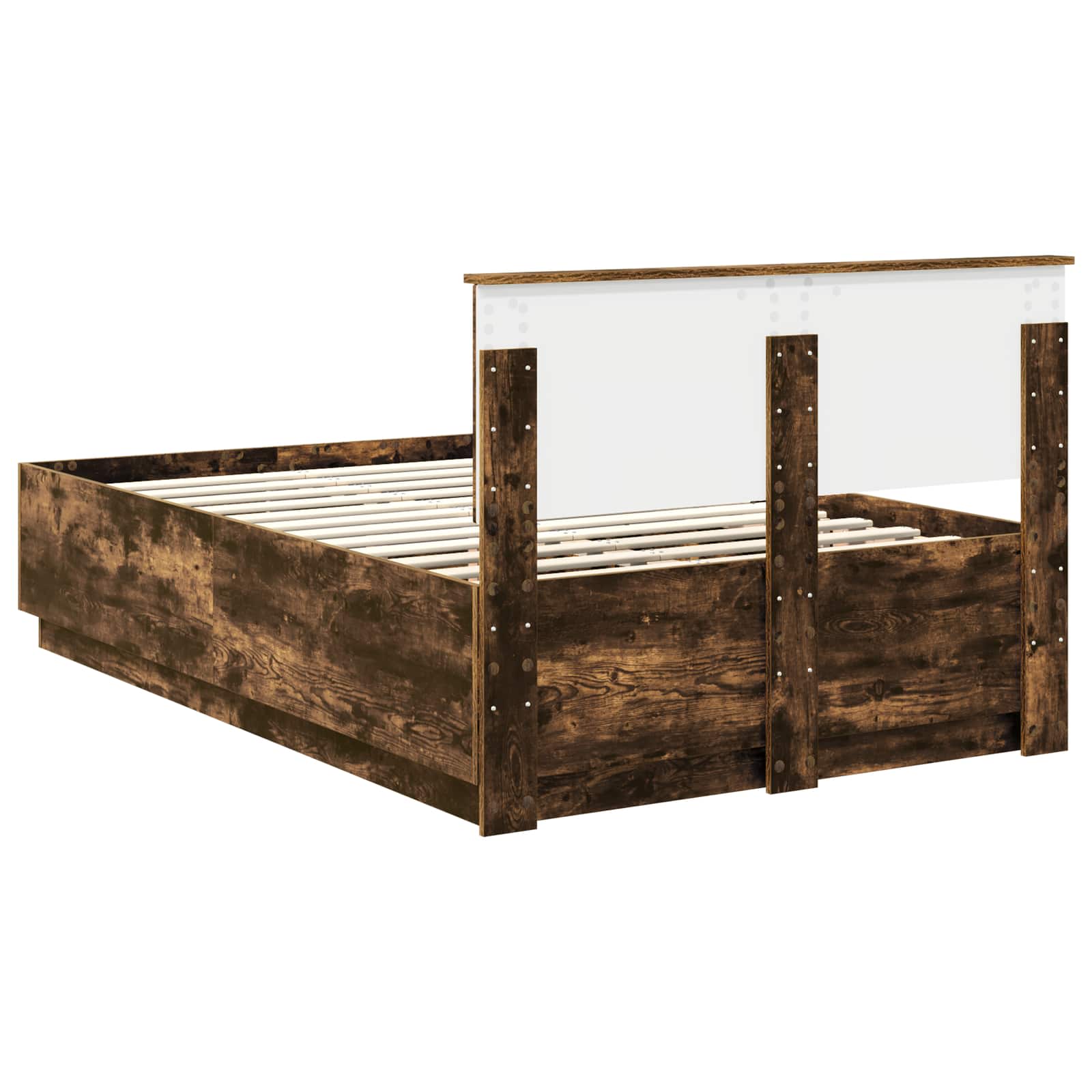 Bedframe met hoofdeinde Gerookt eiken 120 x 200 cm Bewerkt hout is nu te koop bij PeponiXL, paradijselijk wonen!