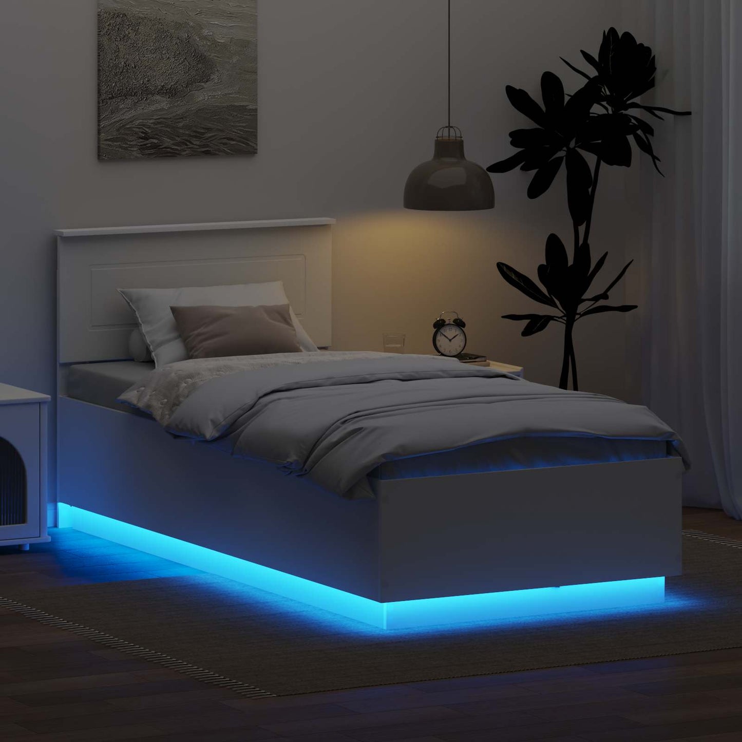 Bedframe met LED-striplichten Wit 100 x 200 cm Bewerkt hout is nu te koop bij PeponiXL, paradijselijk wonen!