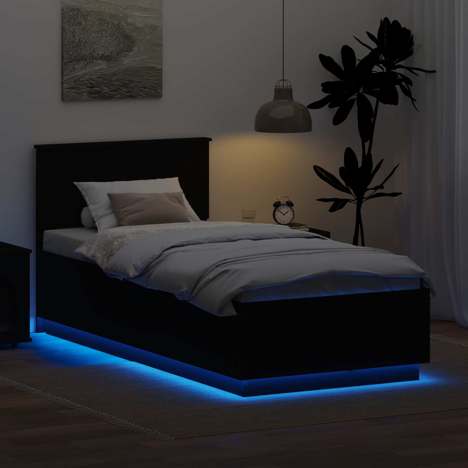 Bedframe met LED-striplichten Zwart 100 x 200 cm Bewerkt hout is nu te koop bij PeponiXL, paradijselijk wonen!