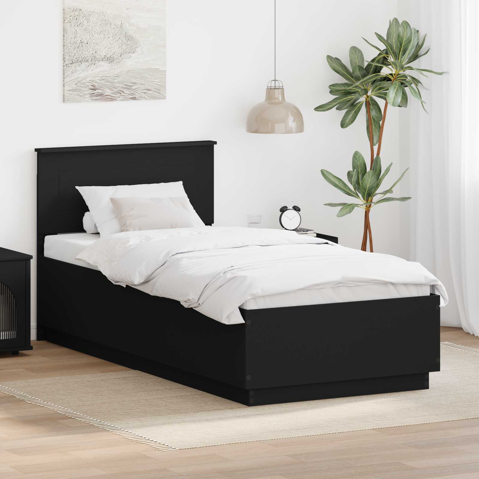 Bedframe met LED-striplichten Zwart 100 x 200 cm Bewerkt hout is nu te koop bij PeponiXL, paradijselijk wonen!