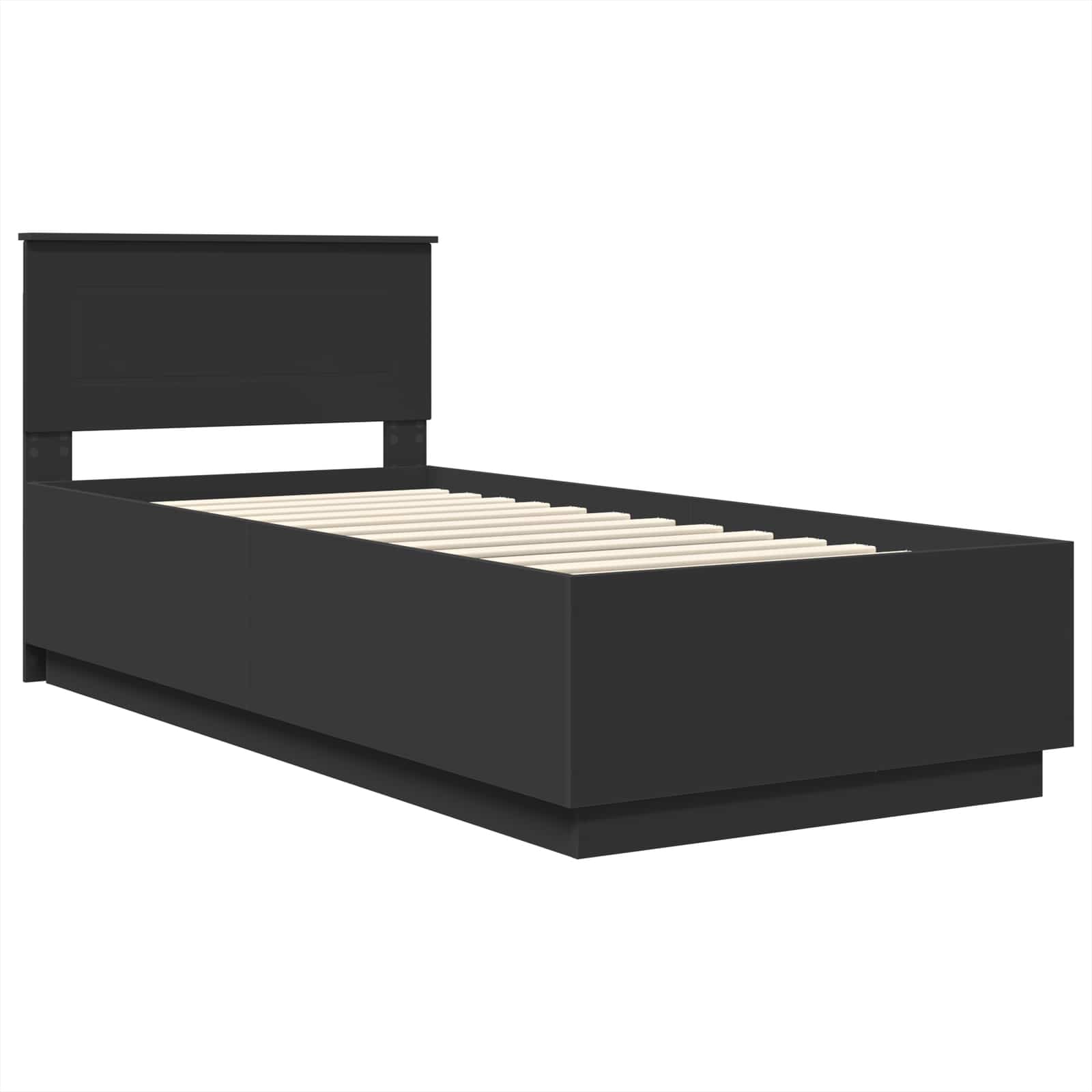 Bedframe met LED-striplichten Zwart 100 x 200 cm Bewerkt hout is nu te koop bij PeponiXL, paradijselijk wonen!