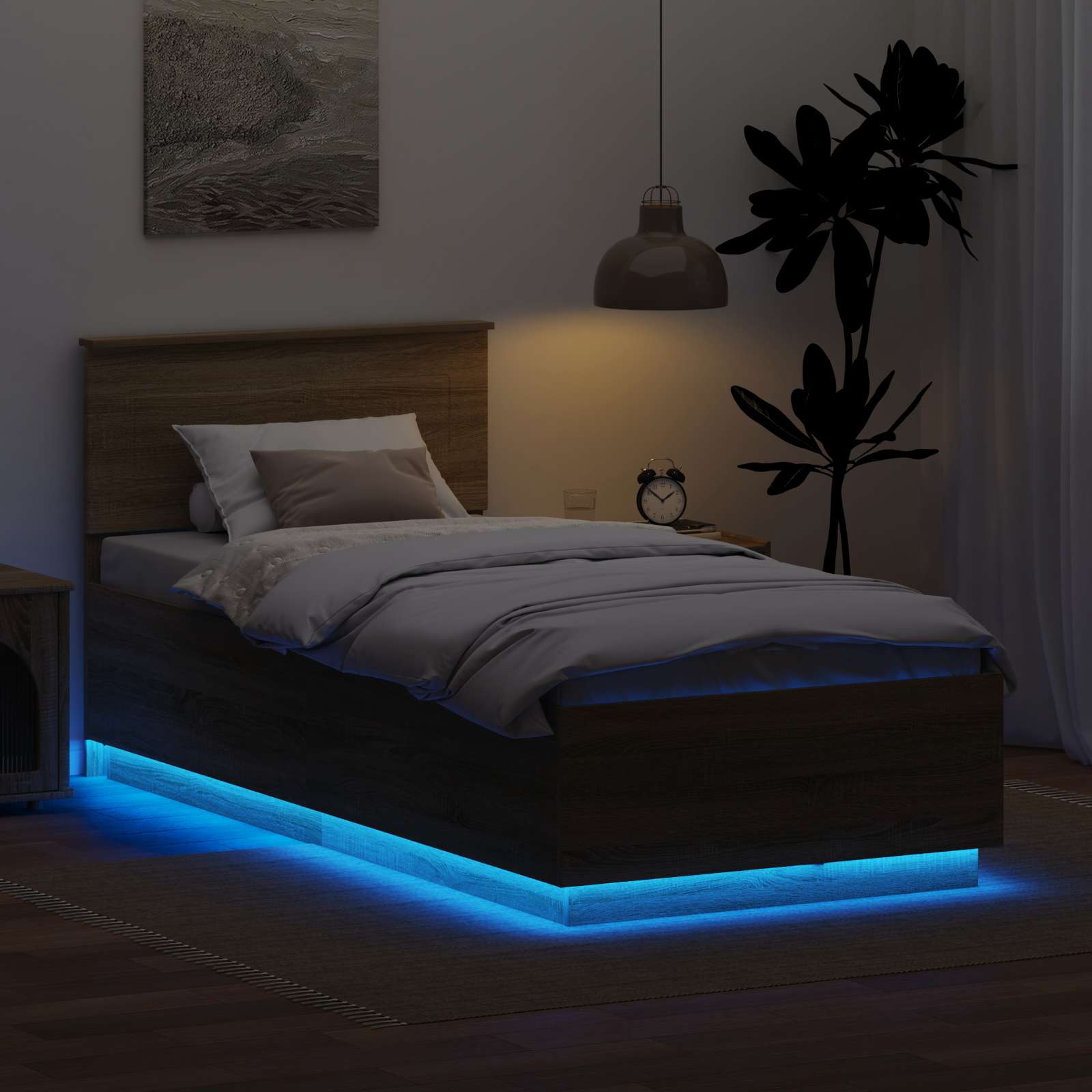 Bedframe met hoofdeinde Sonoma Eiken 100 x 200 cm Bewerkt hout is nu te koop bij PeponiXL, paradijselijk wonen!