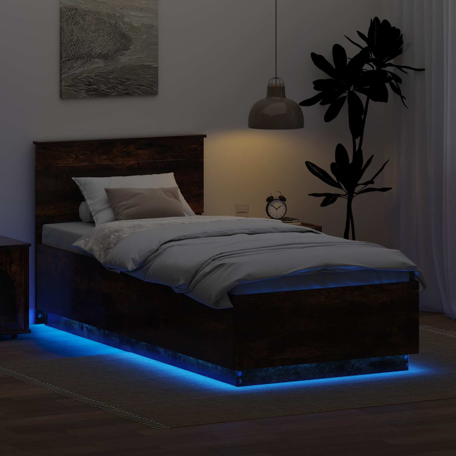 Bedframe met hoofdeinde Gerookt eiken 100 x 200 cm Bewerkt hout is nu te koop bij PeponiXL, paradijselijk wonen!