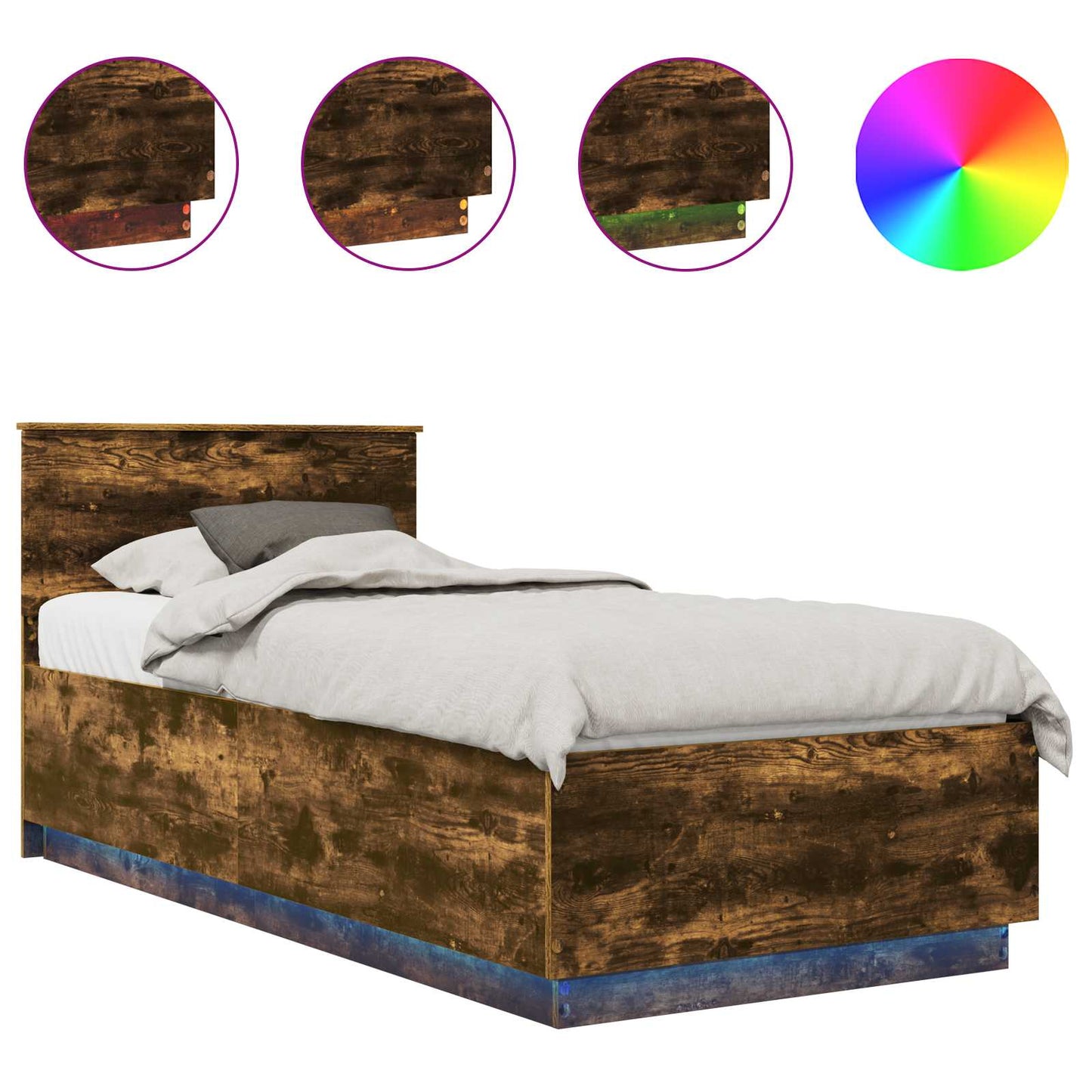 Bedframe met hoofdeinde Gerookt eiken 100 x 200 cm Bewerkt hout is nu te koop bij PeponiXL, paradijselijk wonen!