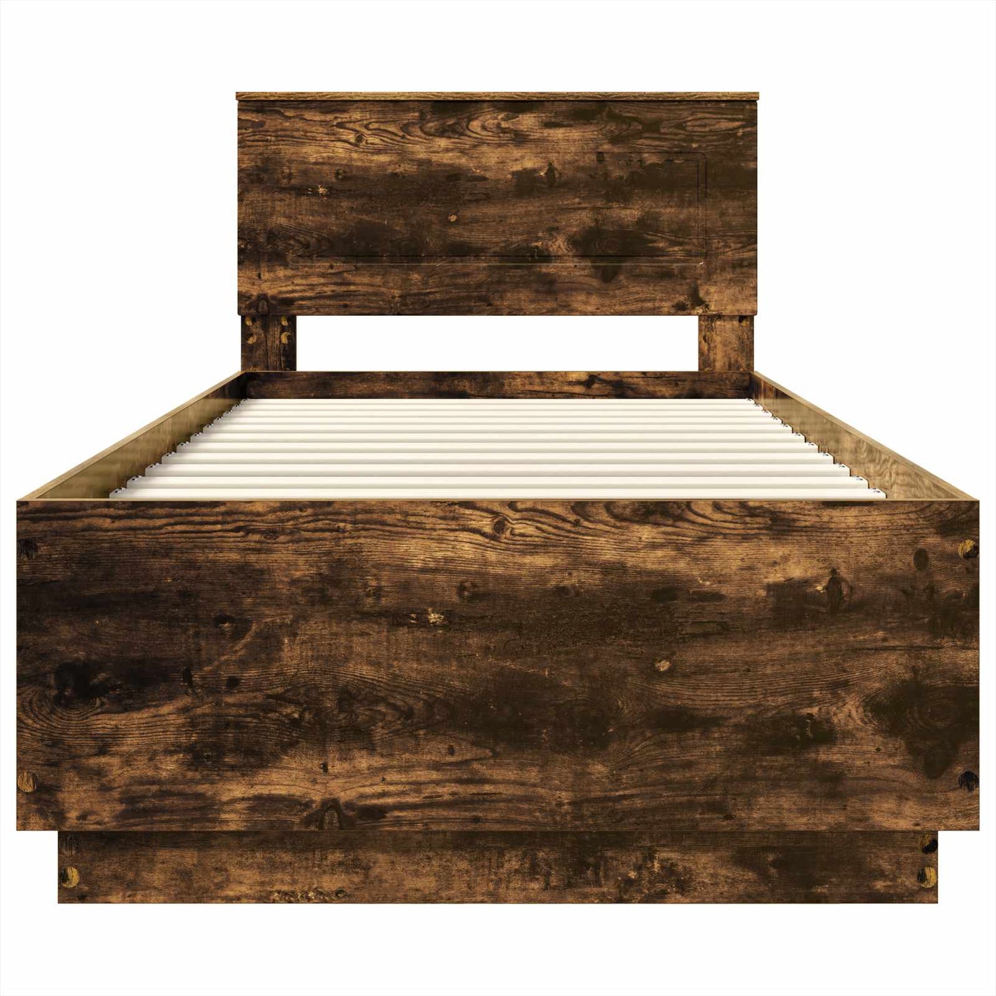 Bedframe met hoofdeinde Gerookt eiken 100 x 200 cm Bewerkt hout is nu te koop bij PeponiXL, paradijselijk wonen!