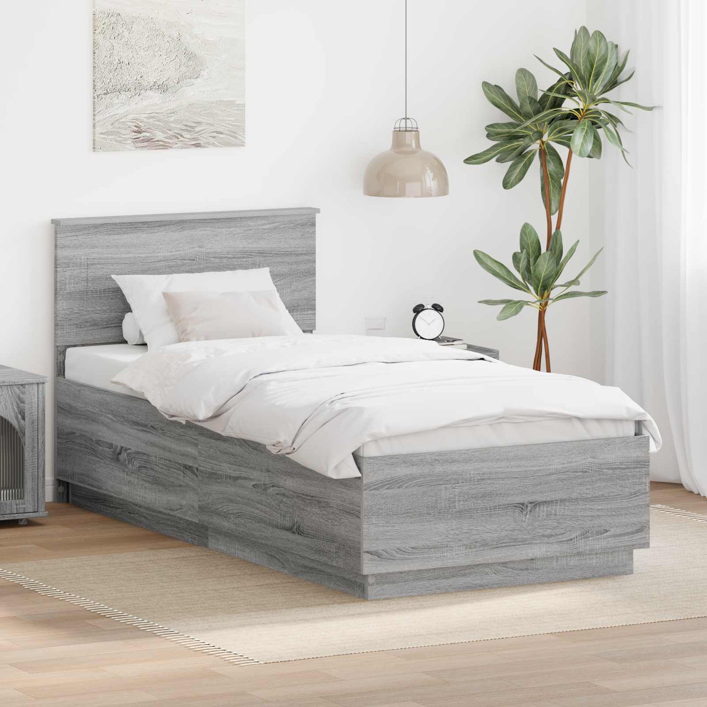 Bedframe met hoofdeinde Grijs Sonoma 100 x 200 cm Bewerkt hout is nu te koop bij PeponiXL, paradijselijk wonen!