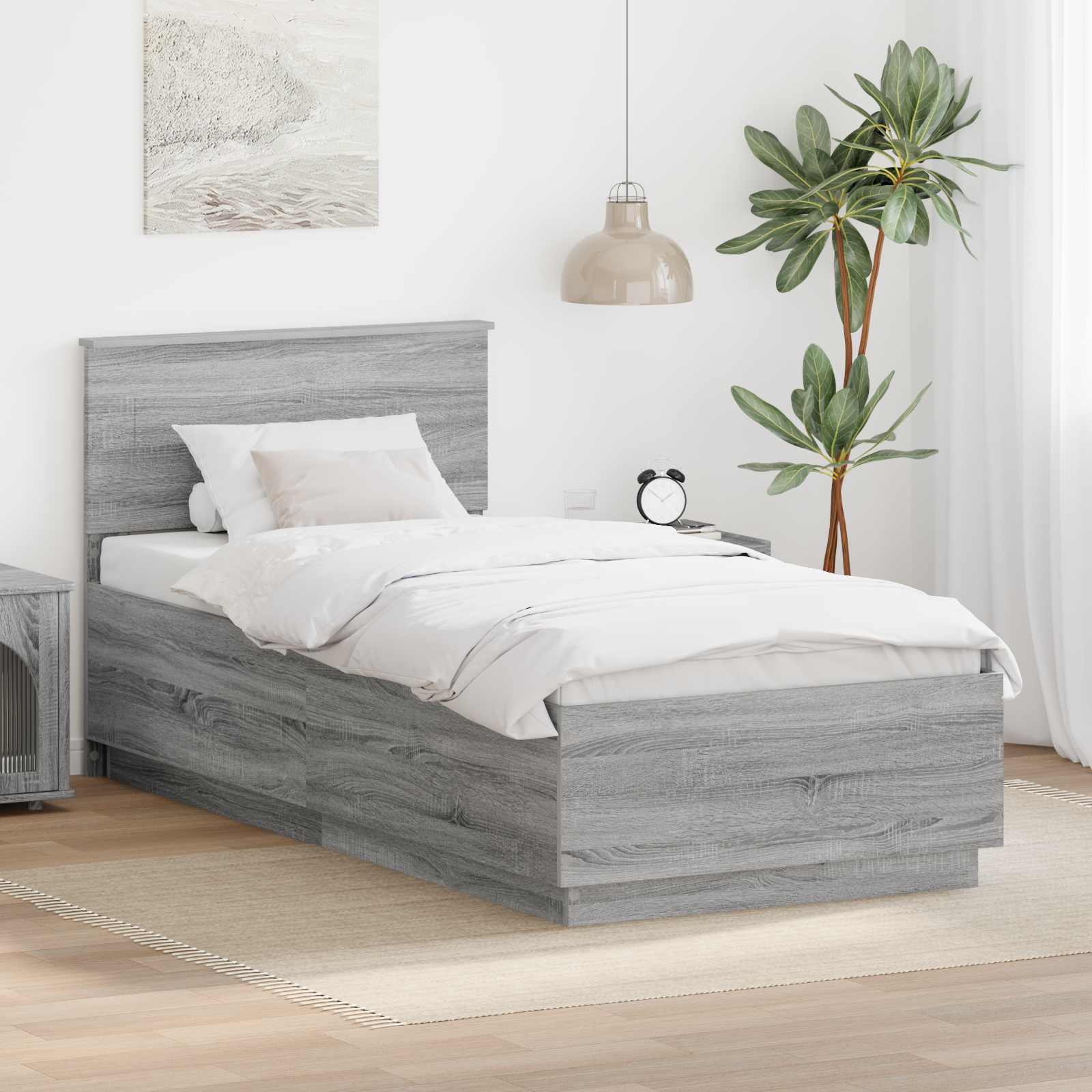 Bedframe met hoofdeinde Grijs Sonoma 100 x 200 cm Bewerkt hout is nu te koop bij PeponiXL, paradijselijk wonen!
