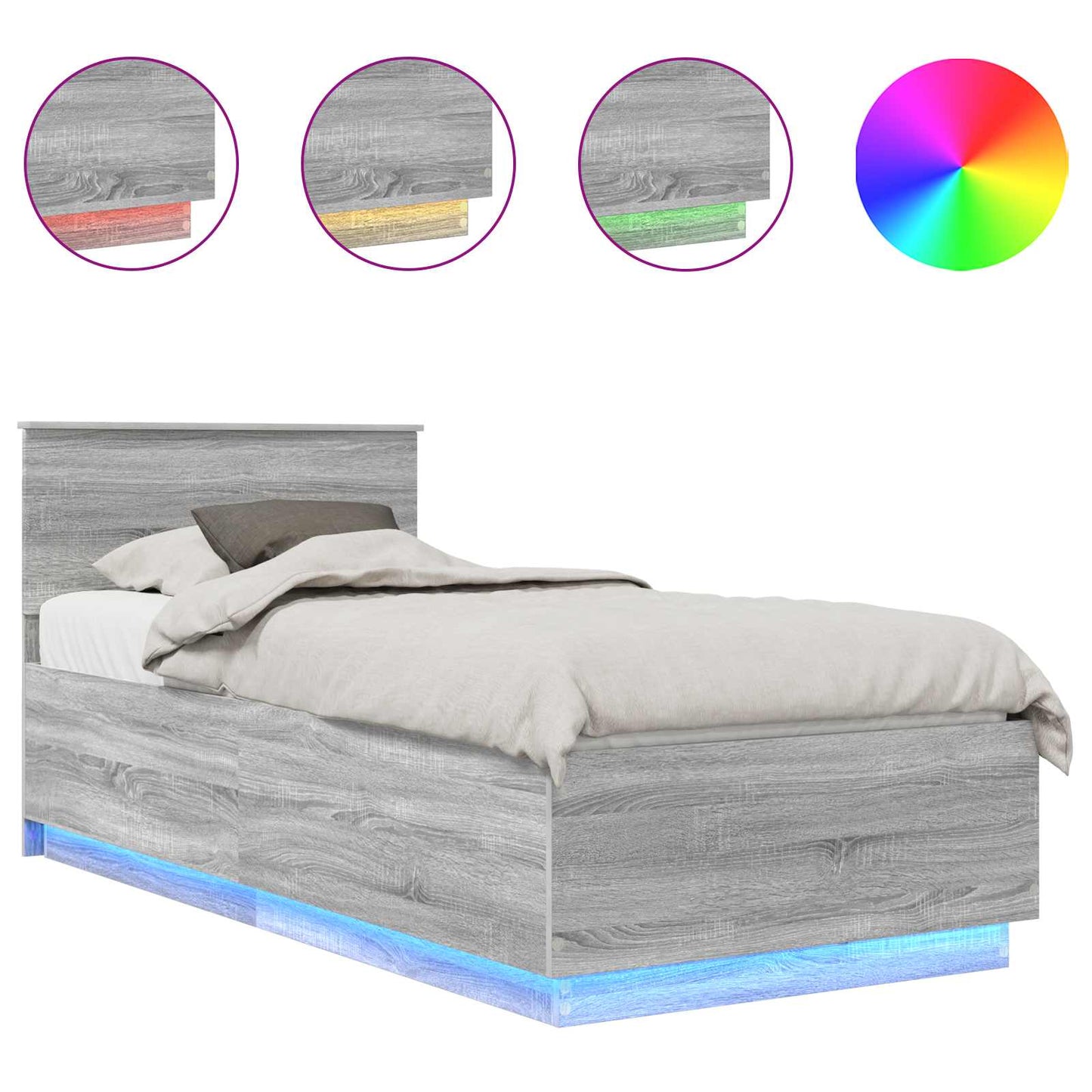Bedframe met hoofdeinde Grijs Sonoma 100 x 200 cm Bewerkt hout is nu te koop bij PeponiXL, paradijselijk wonen!