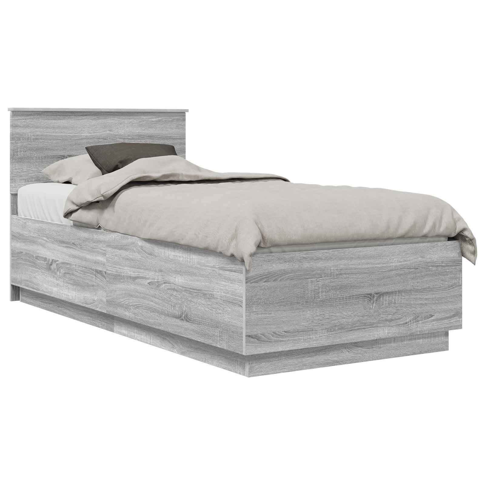 Bedframe met hoofdeinde Grijs Sonoma 100 x 200 cm Bewerkt hout is nu te koop bij PeponiXL, paradijselijk wonen!