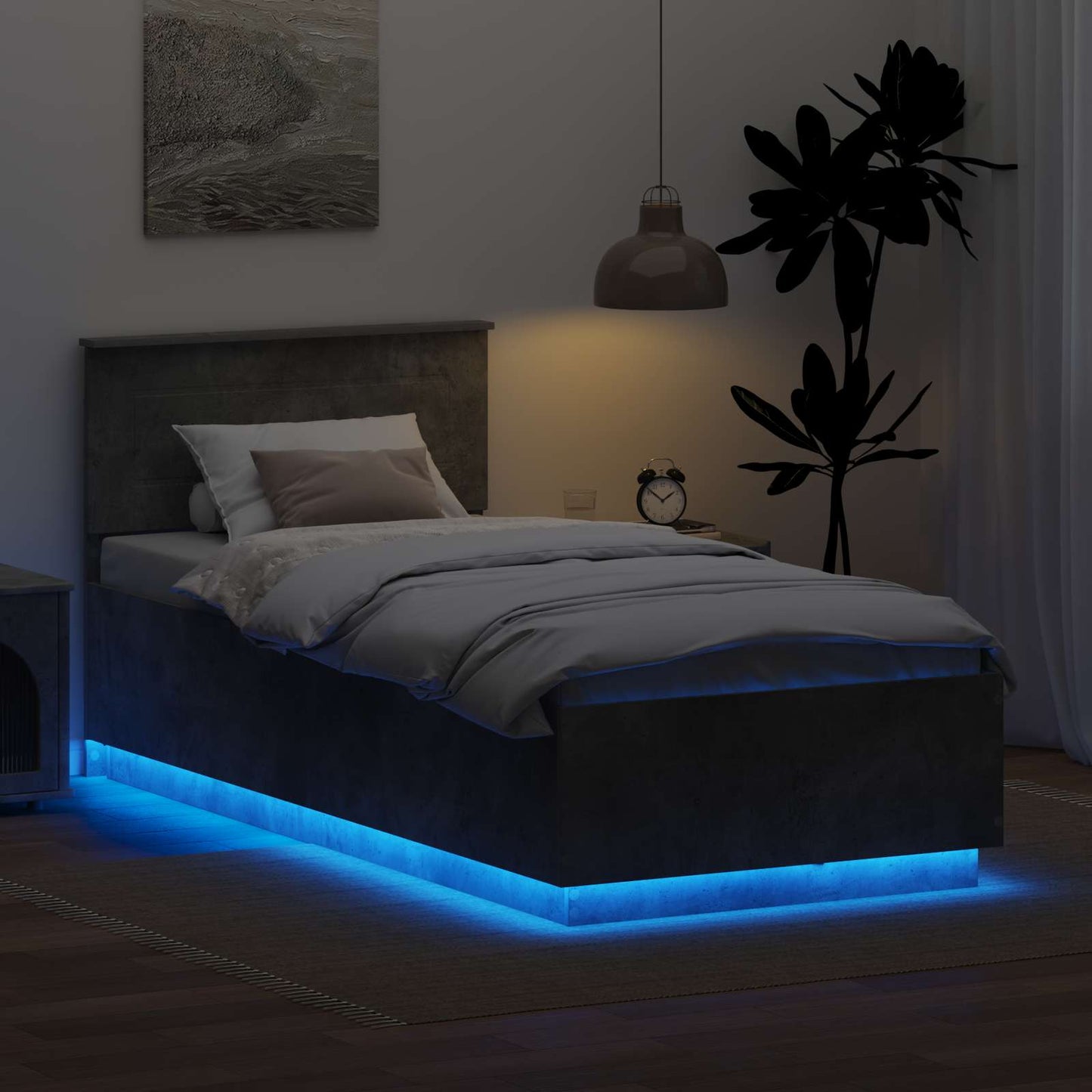 Bedframe met hoofdeinde Beton Grijs 90 x 200 cm Bewerkt hout is nu te koop bij PeponiXL, paradijselijk wonen!