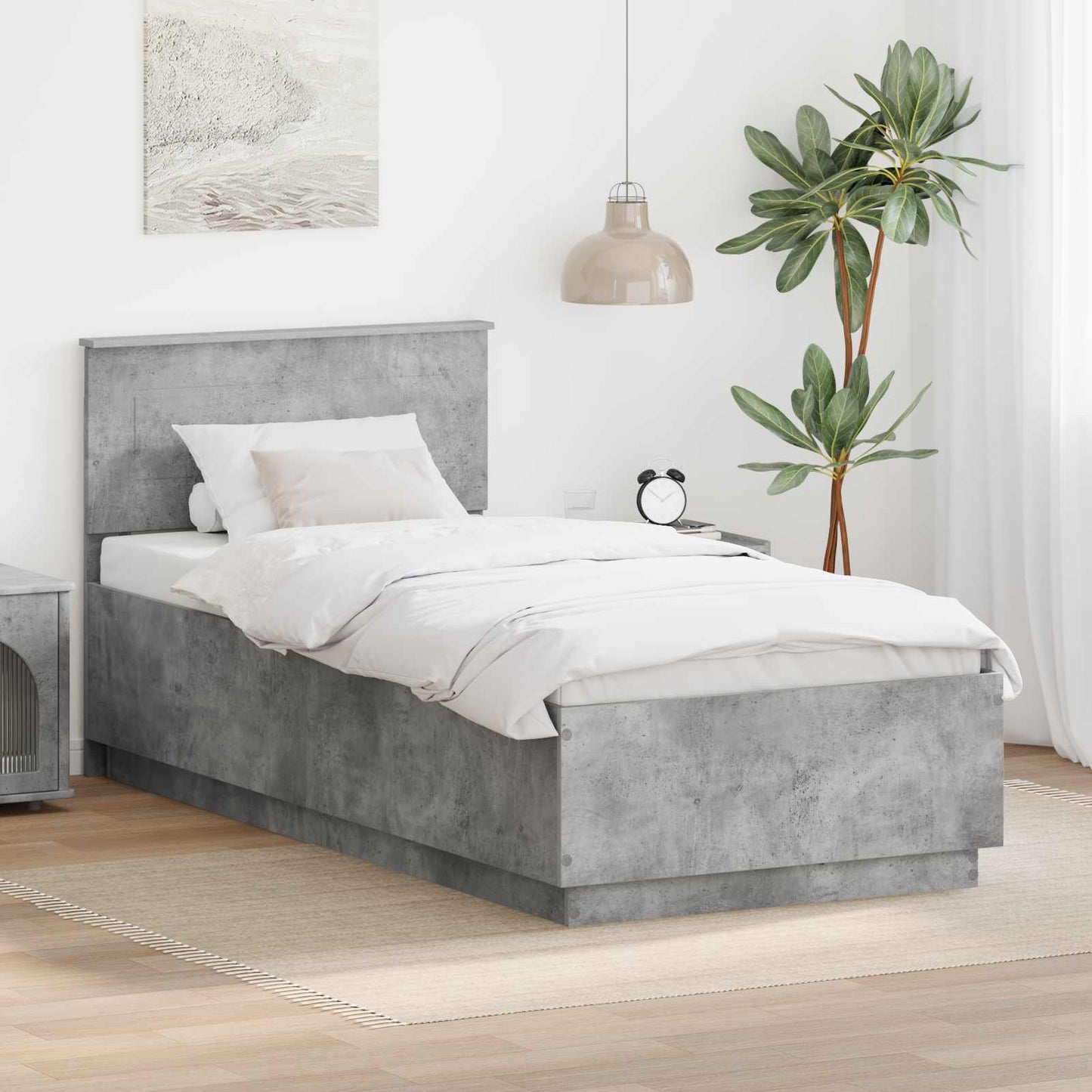 Bedframe met hoofdeinde Beton Grijs 90 x 200 cm Bewerkt hout is nu te koop bij PeponiXL, paradijselijk wonen!