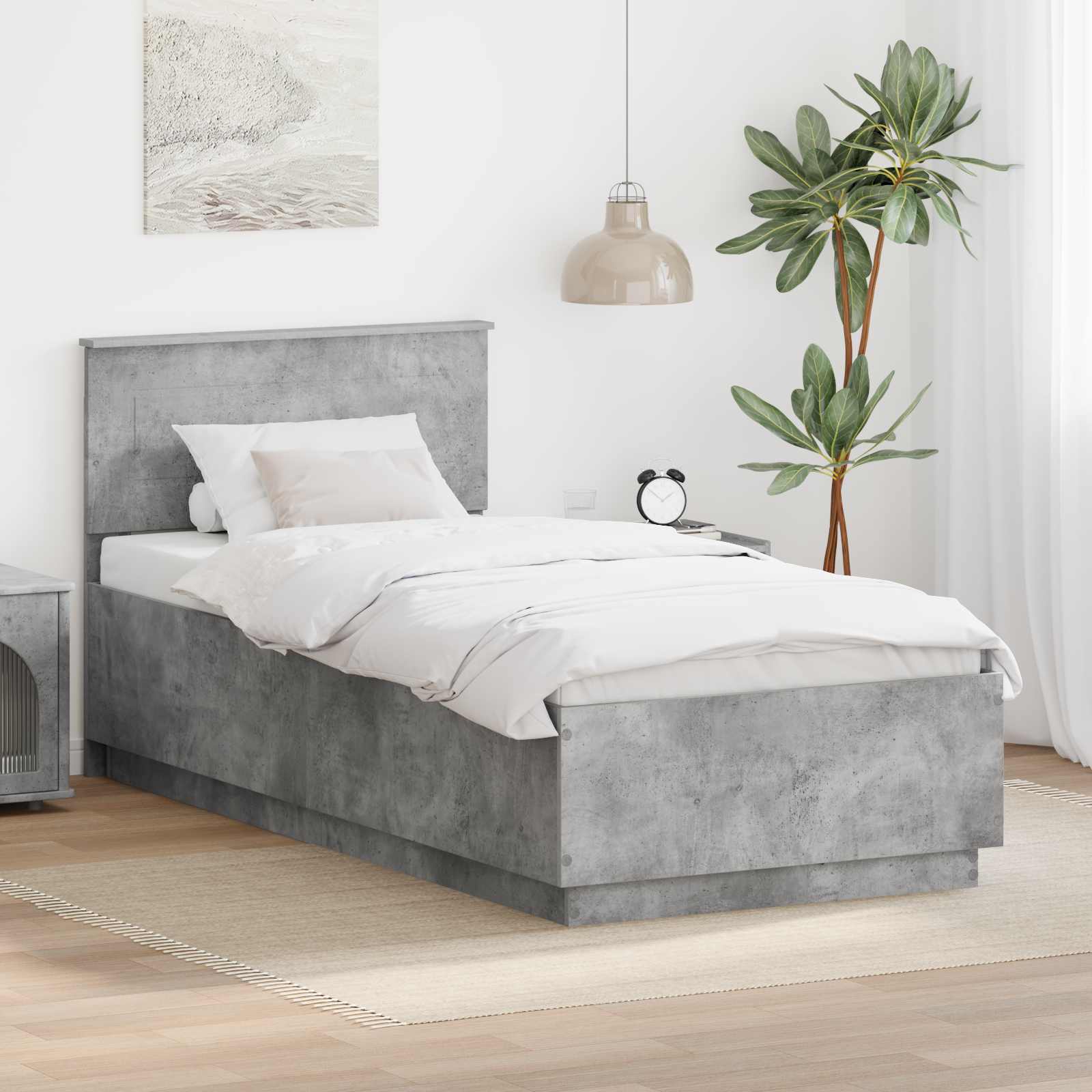 Bedframe met hoofdeinde Beton Grijs 90 x 200 cm Bewerkt hout is nu te koop bij PeponiXL, paradijselijk wonen!
