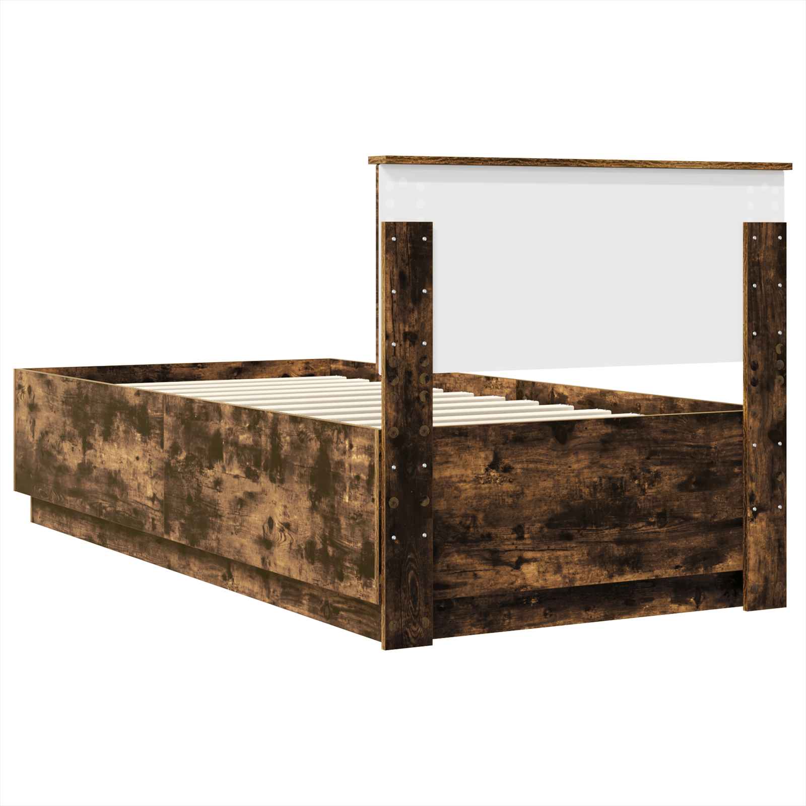 Bedframe met hoofdeinde Gerookt eiken 90 x 200 cm Bewerkt hout is nu te koop bij PeponiXL, paradijselijk wonen!
