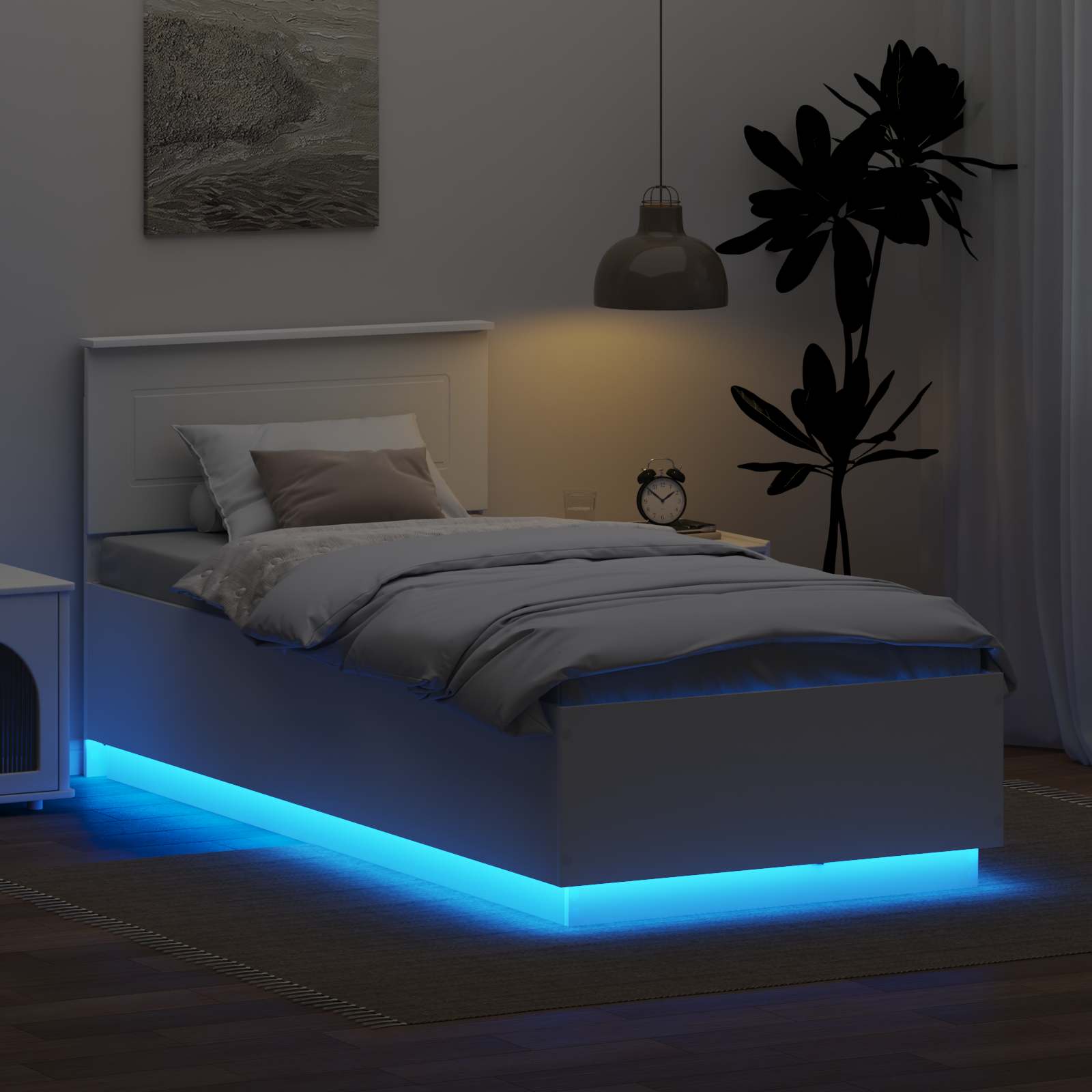 Bedframe met LED-striplichten Wit 70 x 190 cm Bewerkt hout is nu te koop bij PeponiXL, paradijselijk wonen!