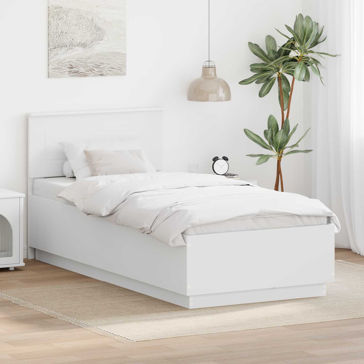 Bedframe met LED-striplichten Wit 70 x 190 cm Bewerkt hout is nu te koop bij PeponiXL, paradijselijk wonen!