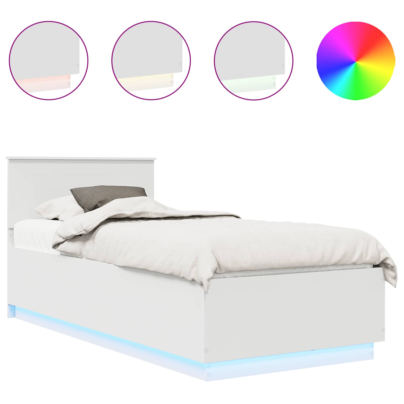 Bedframe met LED-striplichten Wit 70 x 190 cm Bewerkt hout is nu te koop bij PeponiXL, paradijselijk wonen!