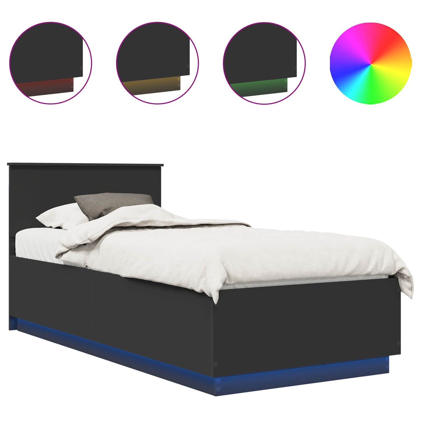 Bedframe met LED-striplichten Zwart 70 x 190 cm Bewerkt hout is nu te koop bij PeponiXL, paradijselijk wonen!