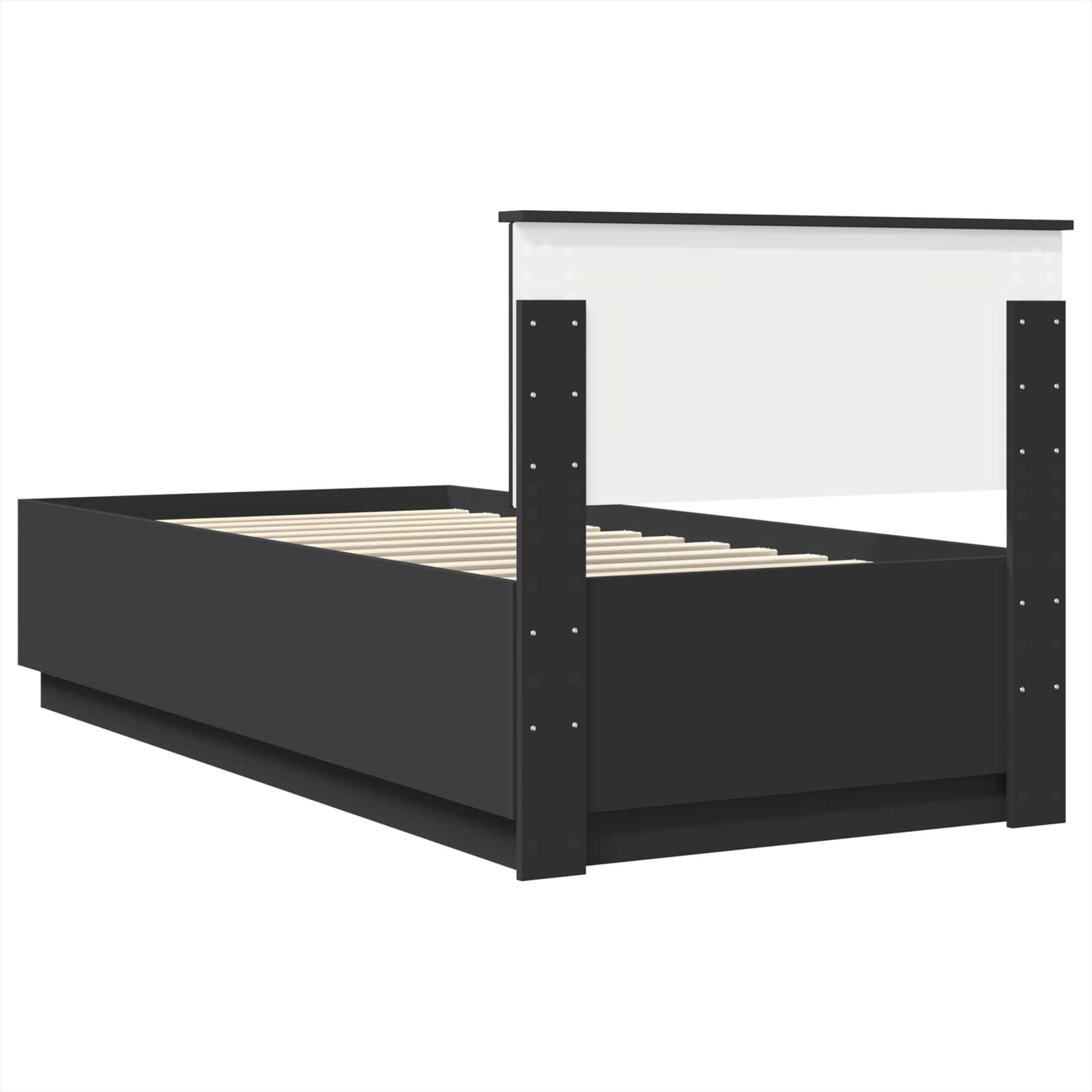 Bedframe met LED-striplichten Zwart 70 x 190 cm Bewerkt hout is nu te koop bij PeponiXL, paradijselijk wonen!