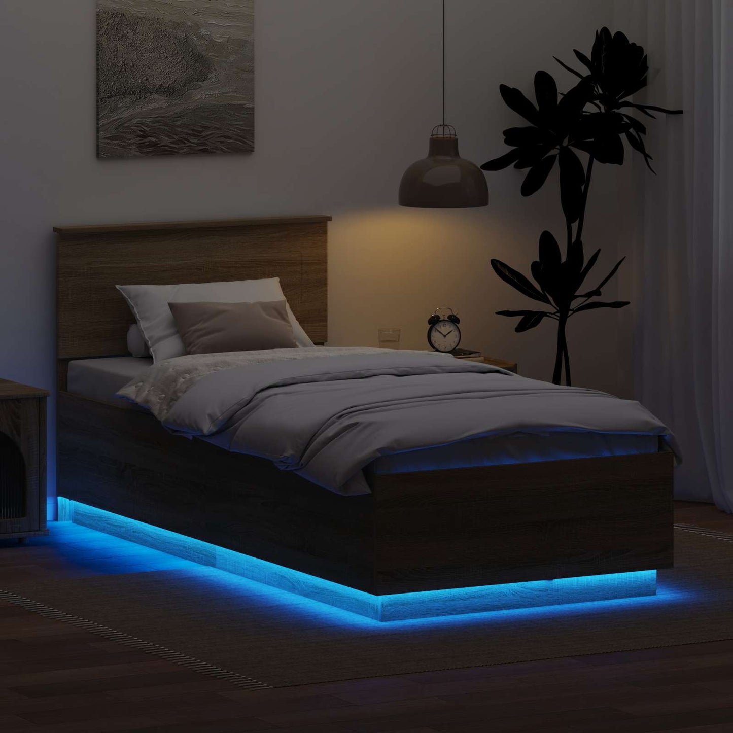 Bedframe met hoofdeinde Sonoma Eiken 70 x 190 cm Bewerkt hout is nu te koop bij PeponiXL, paradijselijk wonen!