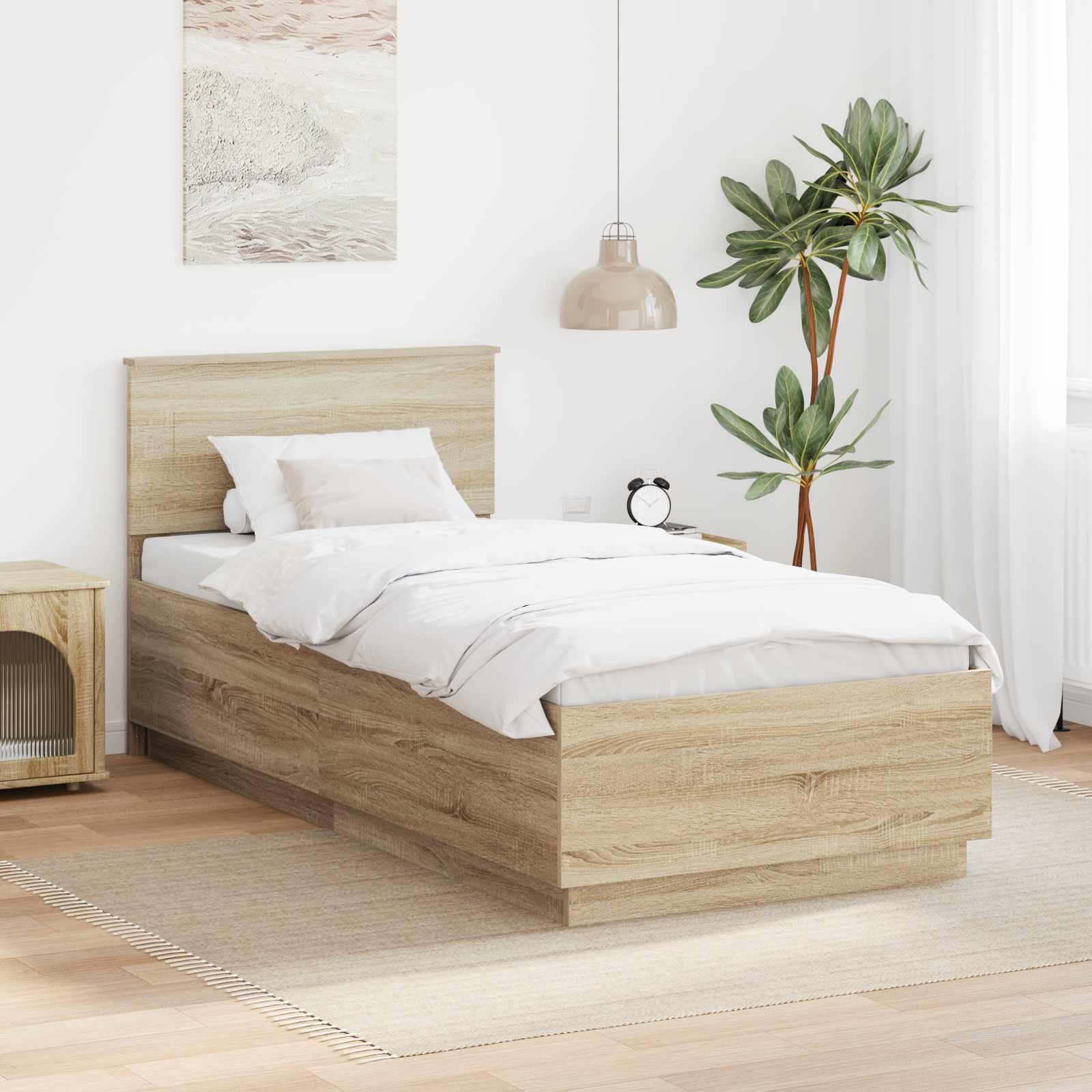 Bedframe met hoofdeinde Sonoma Eiken 70 x 190 cm Bewerkt hout is nu te koop bij PeponiXL, paradijselijk wonen!