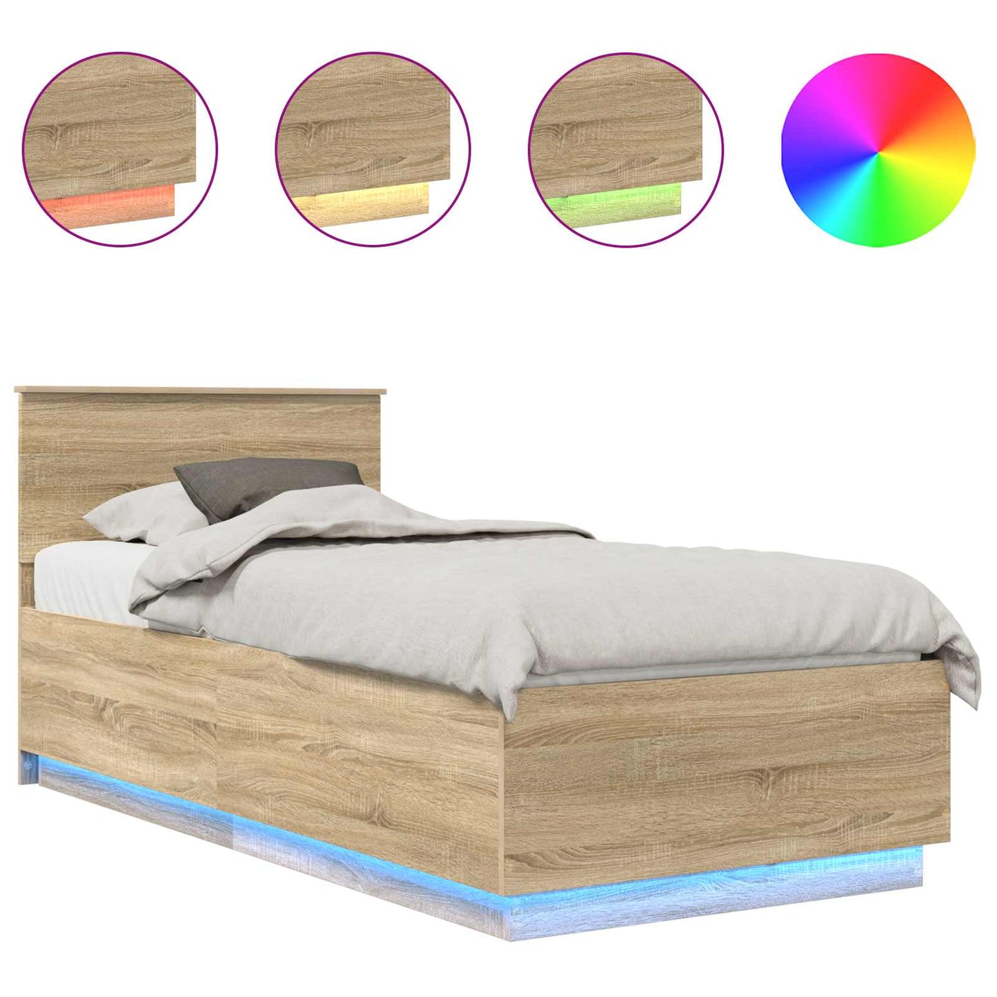 Bedframe met hoofdeinde Sonoma Eiken 70 x 190 cm Bewerkt hout is nu te koop bij PeponiXL, paradijselijk wonen!