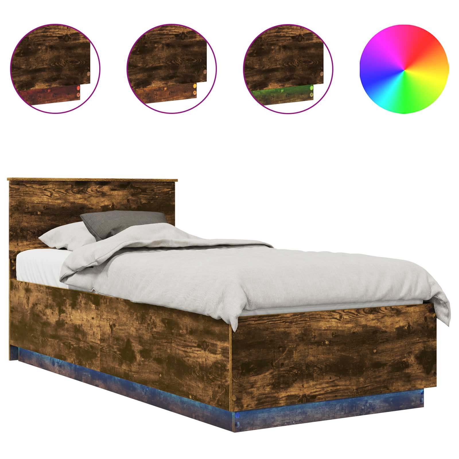 Bedframe met hoofdeinde Gerookt eiken 70 x 190 cm Bewerkt hout is nu te koop bij PeponiXL, paradijselijk wonen!