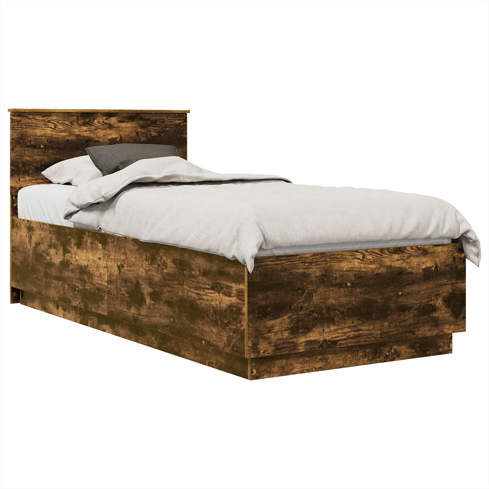 Bedframe met hoofdeinde Gerookt eiken 70 x 190 cm Bewerkt hout is nu te koop bij PeponiXL, paradijselijk wonen!