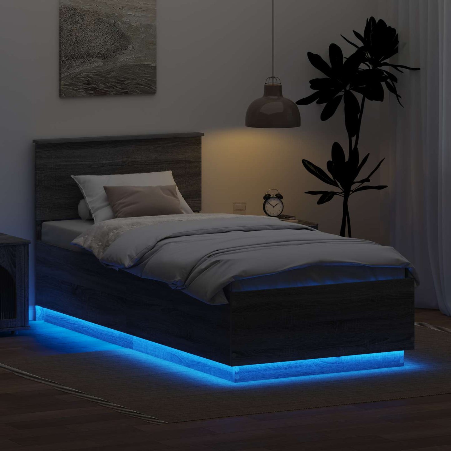 Bedframe met hoofdeinde Grijs Sonoma 70 x 190 cm Bewerkt hout is nu te koop bij PeponiXL, paradijselijk wonen!