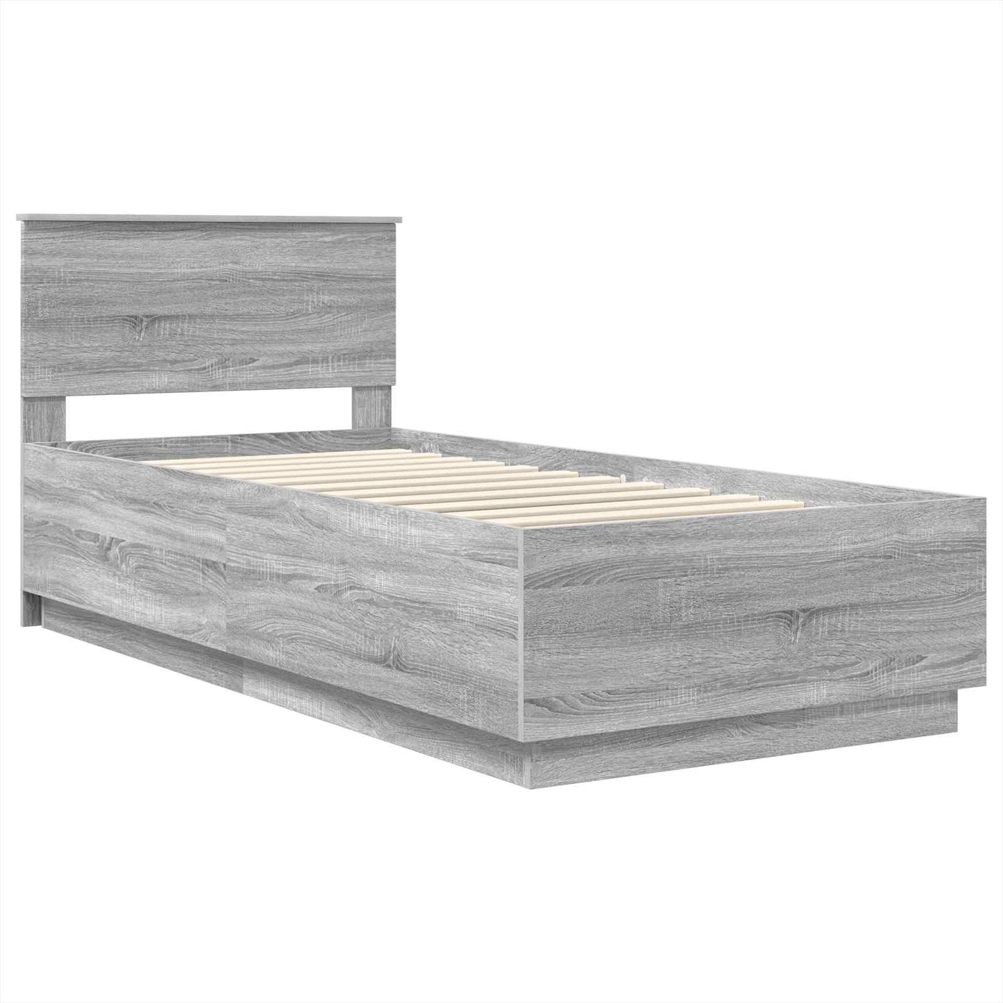 Bedframe met hoofdeinde Grijs Sonoma 70 x 190 cm Bewerkt hout is nu te koop bij PeponiXL, paradijselijk wonen!