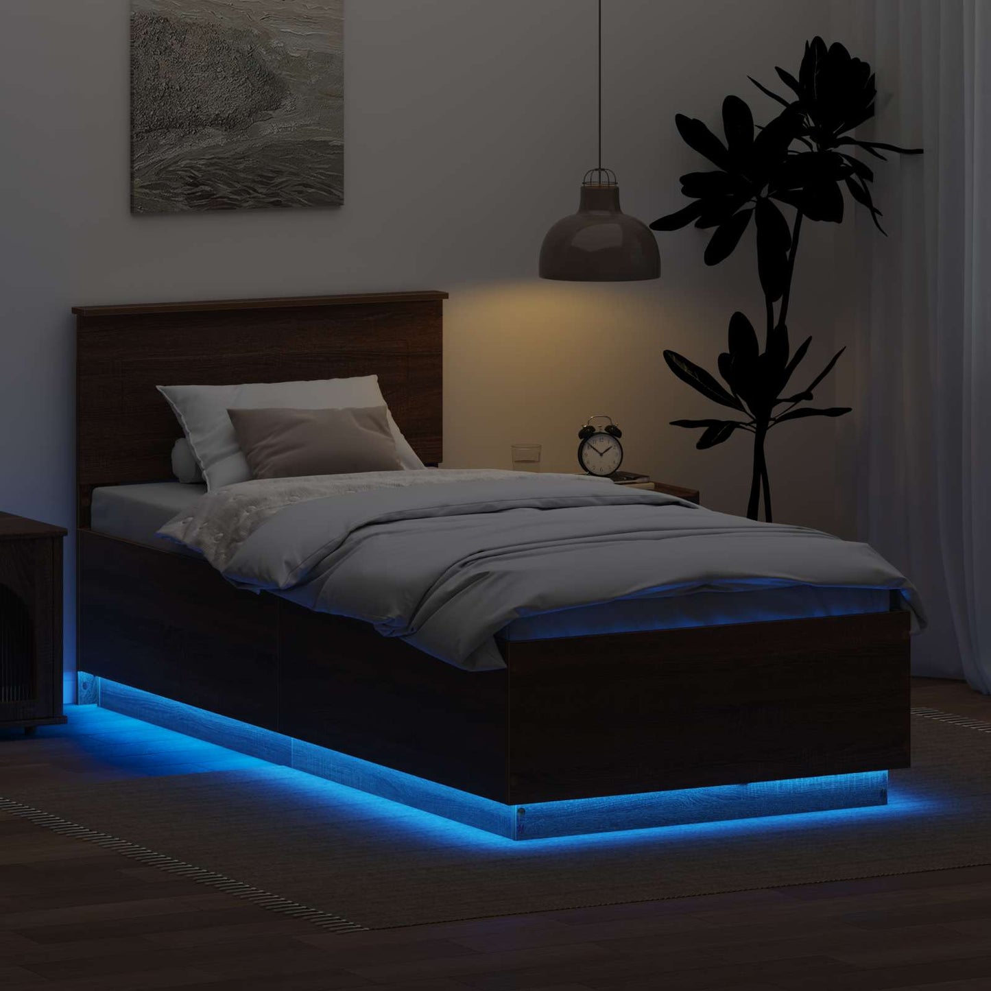 Bedframe met hoofdeinde Bruin Eiken 70 x 190 cm Bewerkt hout is nu te koop bij PeponiXL, paradijselijk wonen!