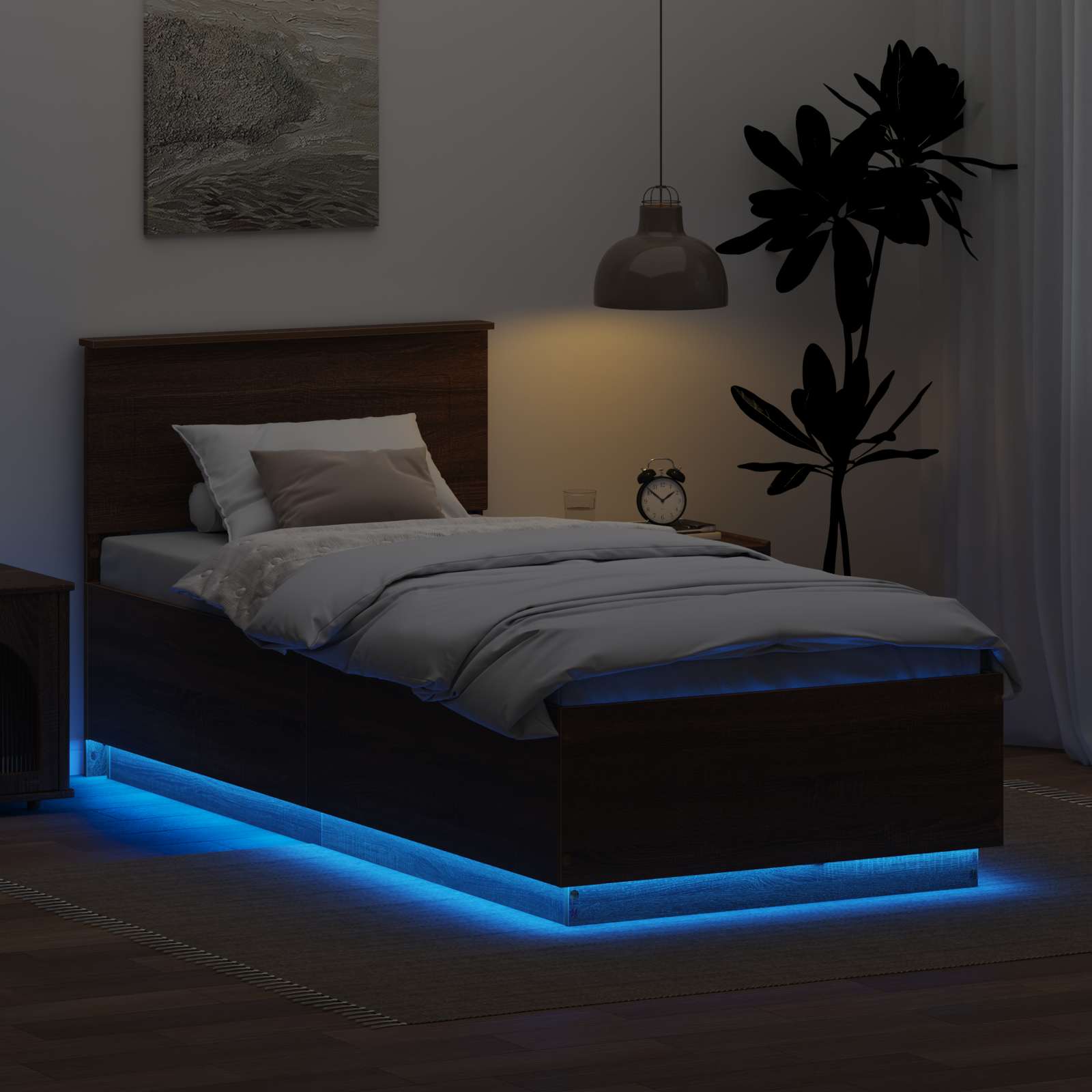 Bedframe met hoofdeinde Bruin Eiken 70 x 190 cm Bewerkt hout is nu te koop bij PeponiXL, paradijselijk wonen!