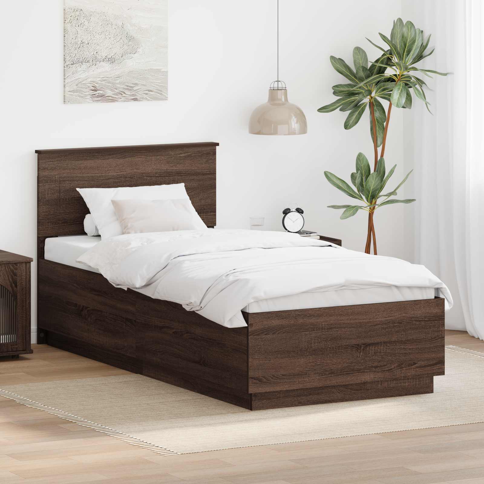 Bedframe met hoofdeinde Bruin Eiken 70 x 190 cm Bewerkt hout is nu te koop bij PeponiXL, paradijselijk wonen!