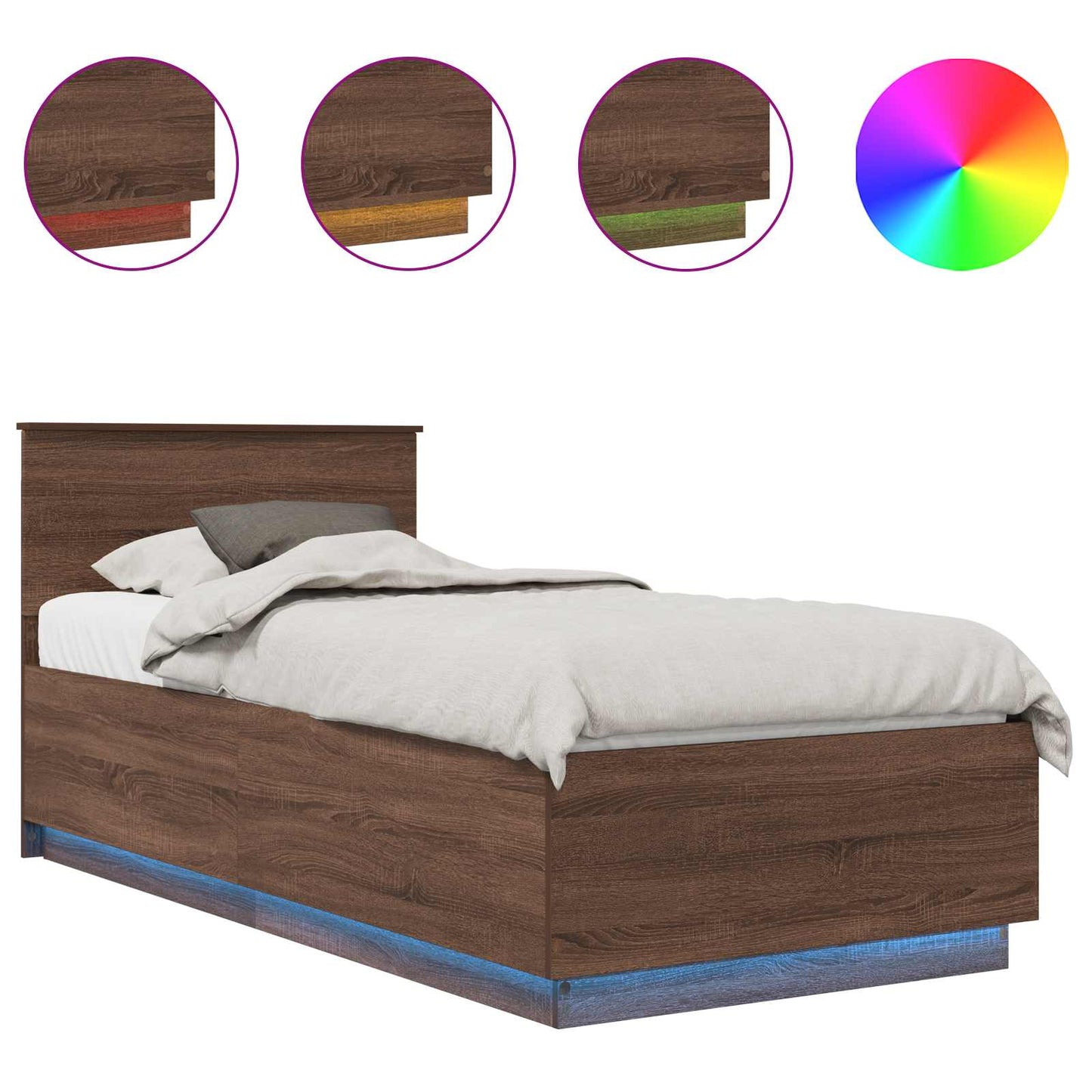 Bedframe met hoofdeinde Bruin Eiken 70 x 190 cm Bewerkt hout is nu te koop bij PeponiXL, paradijselijk wonen!