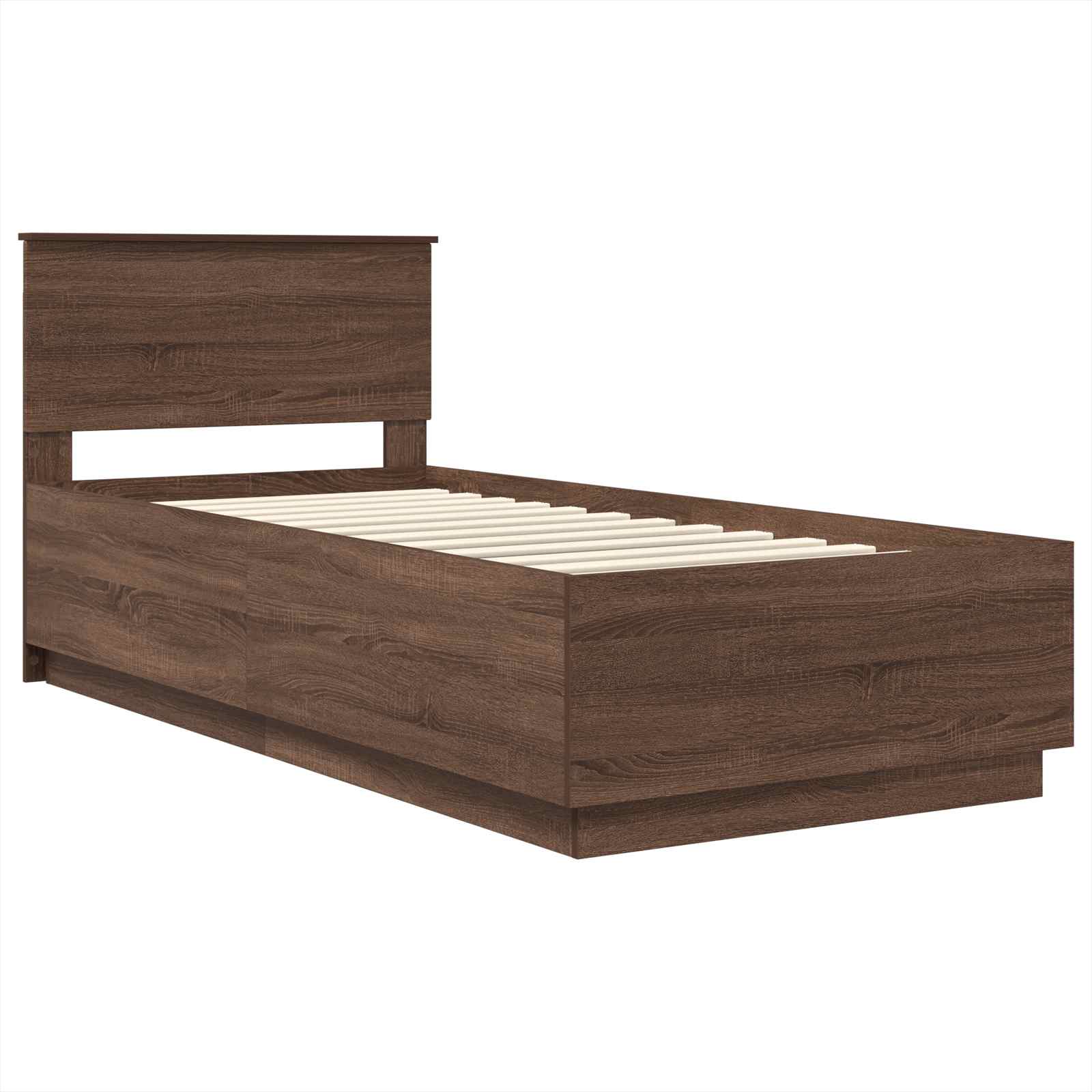 Bedframe met hoofdeinde Bruin Eiken 70 x 190 cm Bewerkt hout is nu te koop bij PeponiXL, paradijselijk wonen!